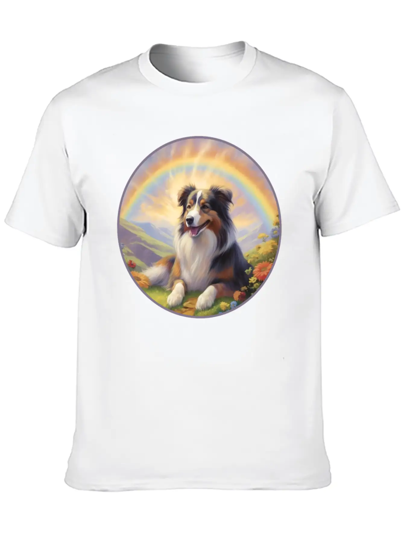 Australian Shepherd Aussie Memorial Rainbow Basic Graphic T-Shirt – Daily Comfort In Soft Cotton
