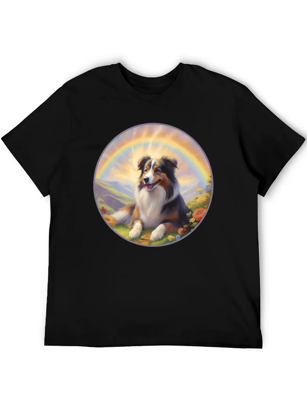 Australian Shepherd Aussie Memorial Rainbow Basic Graphic T-Shirt – Daily Comfort In Soft Cotton