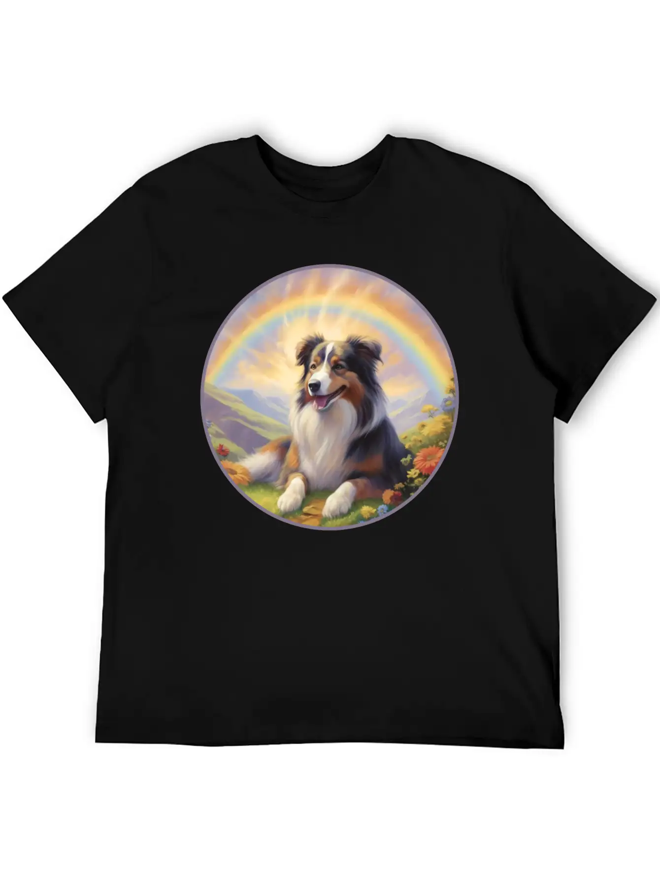 Australian Shepherd Aussie Memorial Rainbow Basic Graphic T-Shirt – Daily Comfort In Soft Cotton