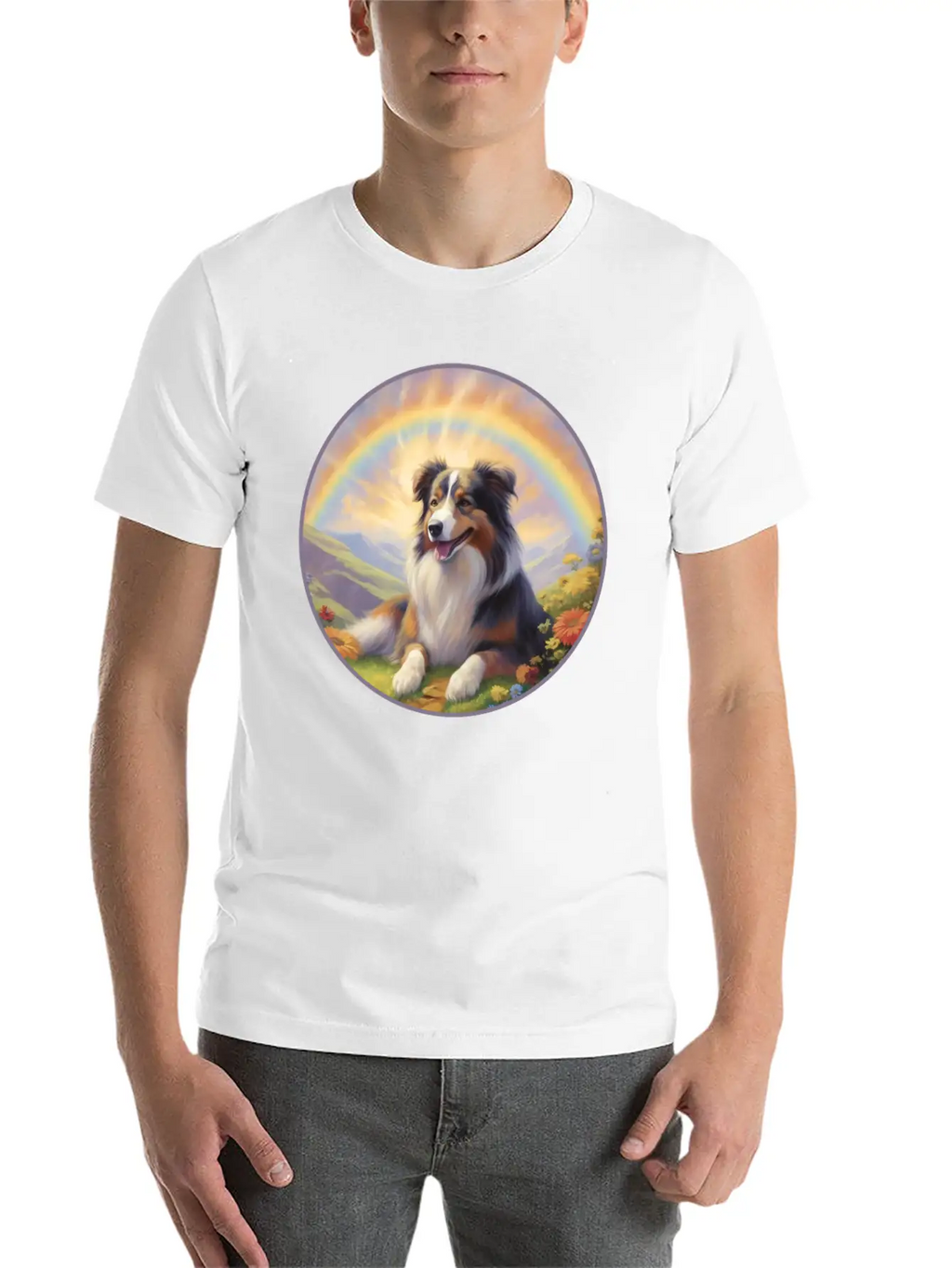 Australian Shepherd Aussie Memorial Rainbow Basic Graphic T-Shirt – Daily Comfort In Soft Cotton