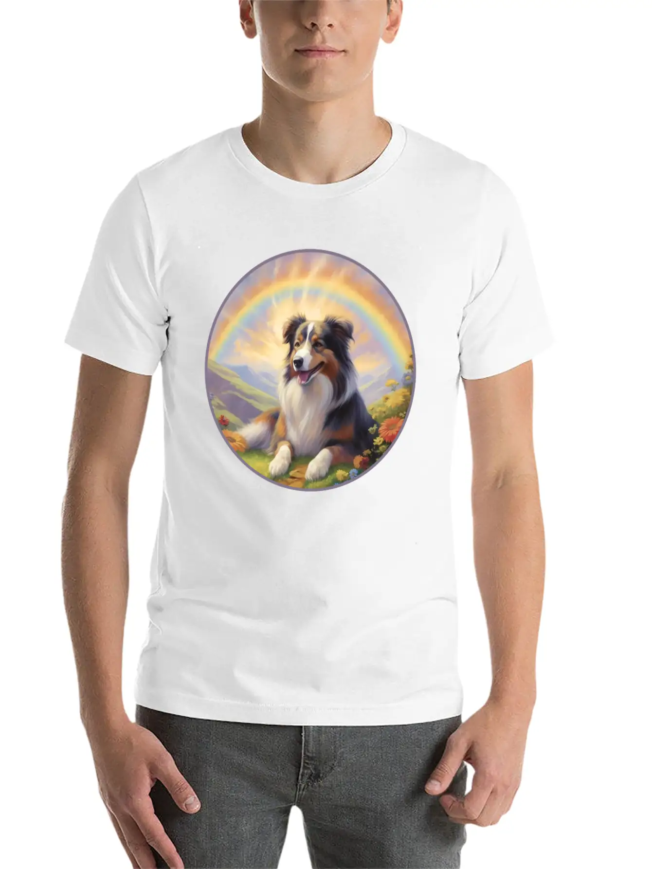 Australian Shepherd Aussie Memorial Rainbow Basic Graphic T-Shirt – Daily Comfort In Soft Cotton