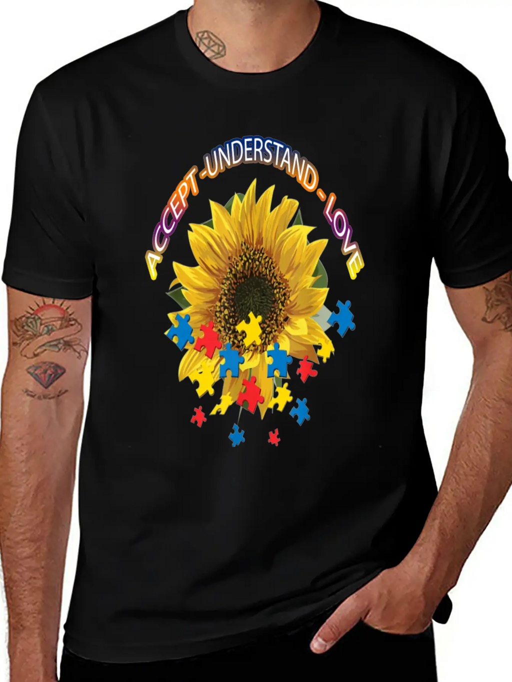 Autism Awareness Autism Awareness Sunflower Breathable Graphic T-Shirt – Perfect For Casual Days