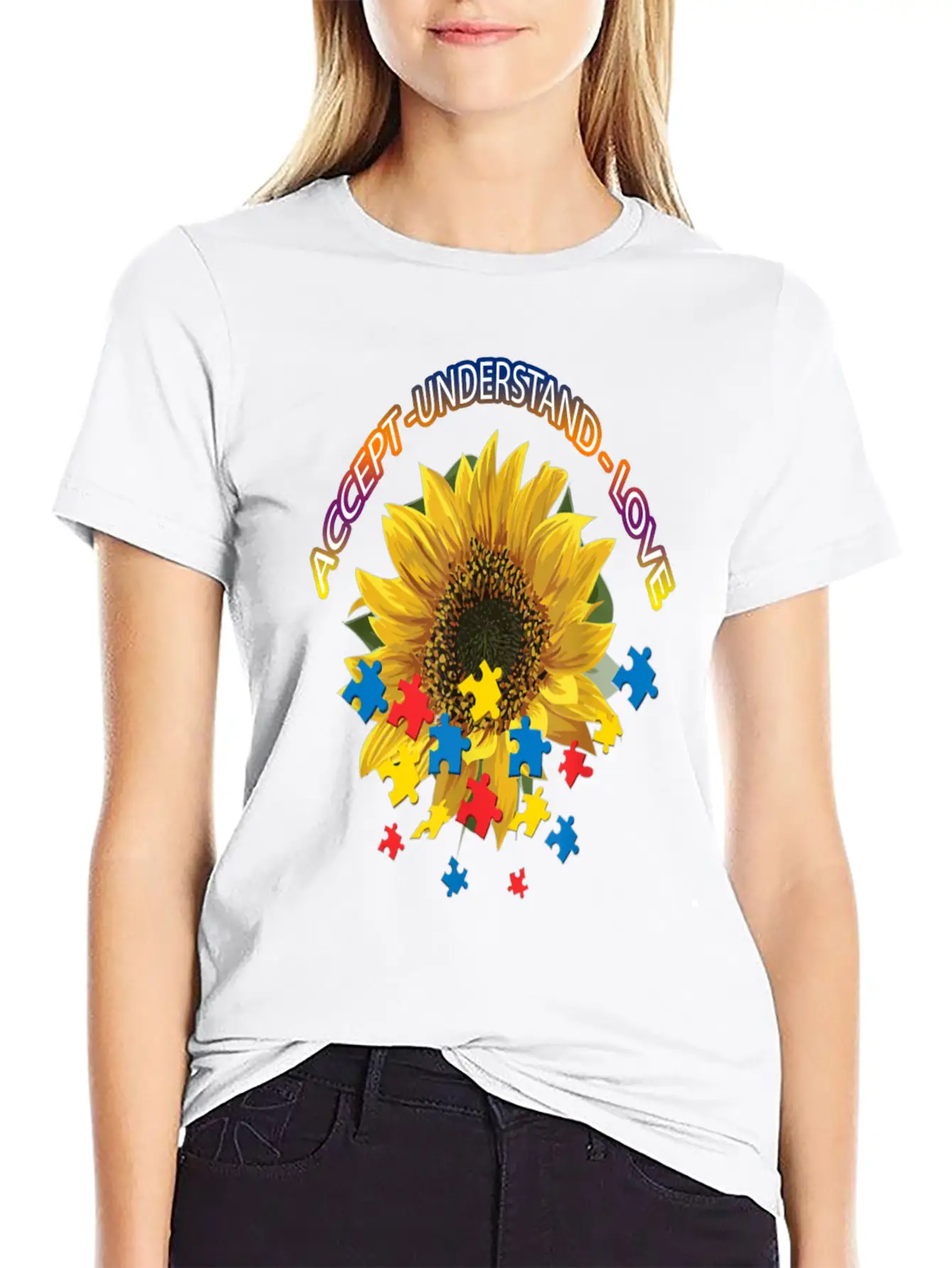 Autism Awareness Autism Awareness Sunflower Breathable Graphic T-Shirt – Perfect For Casual Days