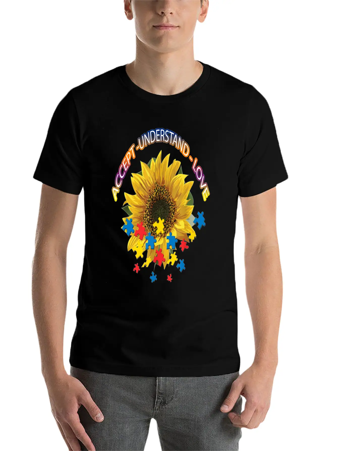 Autism Awareness Autism Awareness Sunflower Breathable Graphic T-Shirt – Perfect For Casual Days
