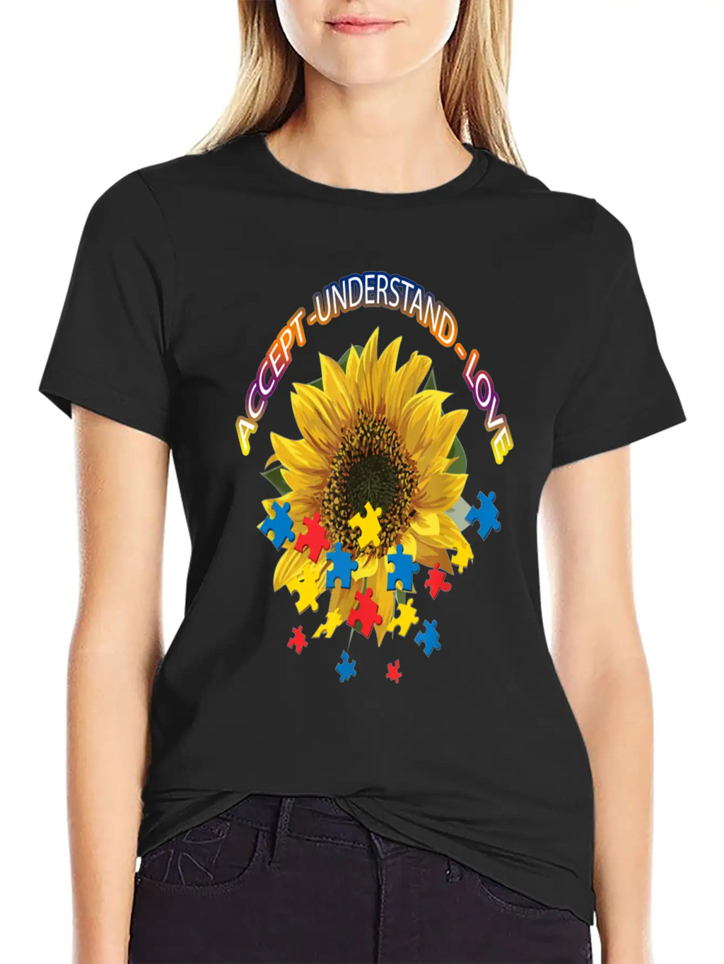 Autism Awareness Autism Awareness Sunflower Breathable Graphic T-Shirt – Perfect For Casual Days