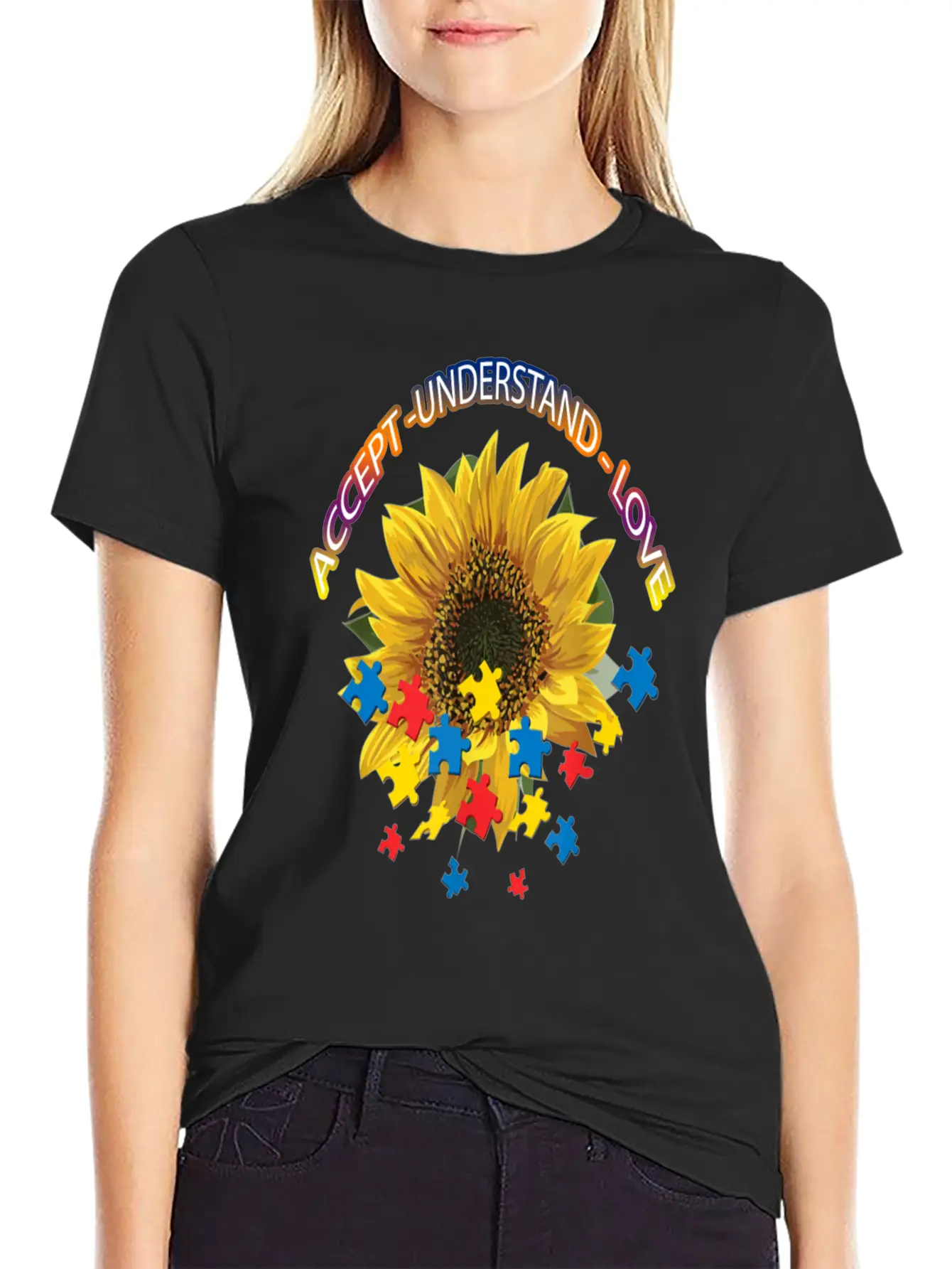 Autism Awareness Autism Awareness Sunflower Breathable Graphic T-Shirt – Perfect For Casual Days