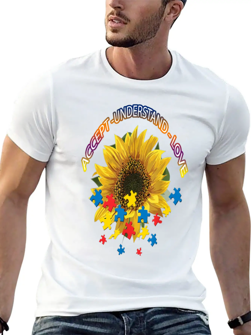 Autism Awareness Autism Awareness Sunflower Breathable Graphic T-Shirt – Perfect For Casual Days