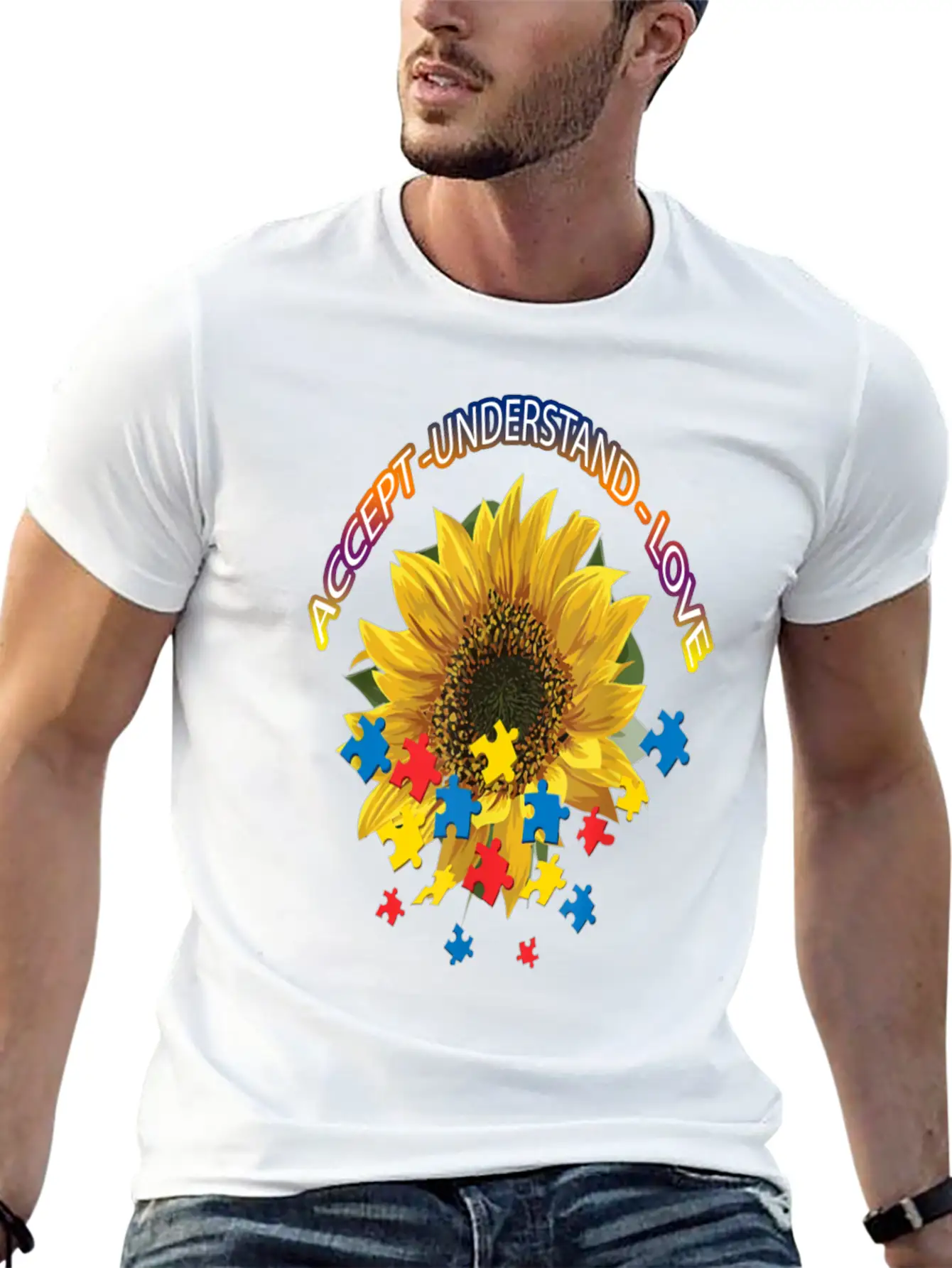 Autism Awareness Autism Awareness Sunflower Breathable Graphic T-Shirt – Perfect For Casual Days