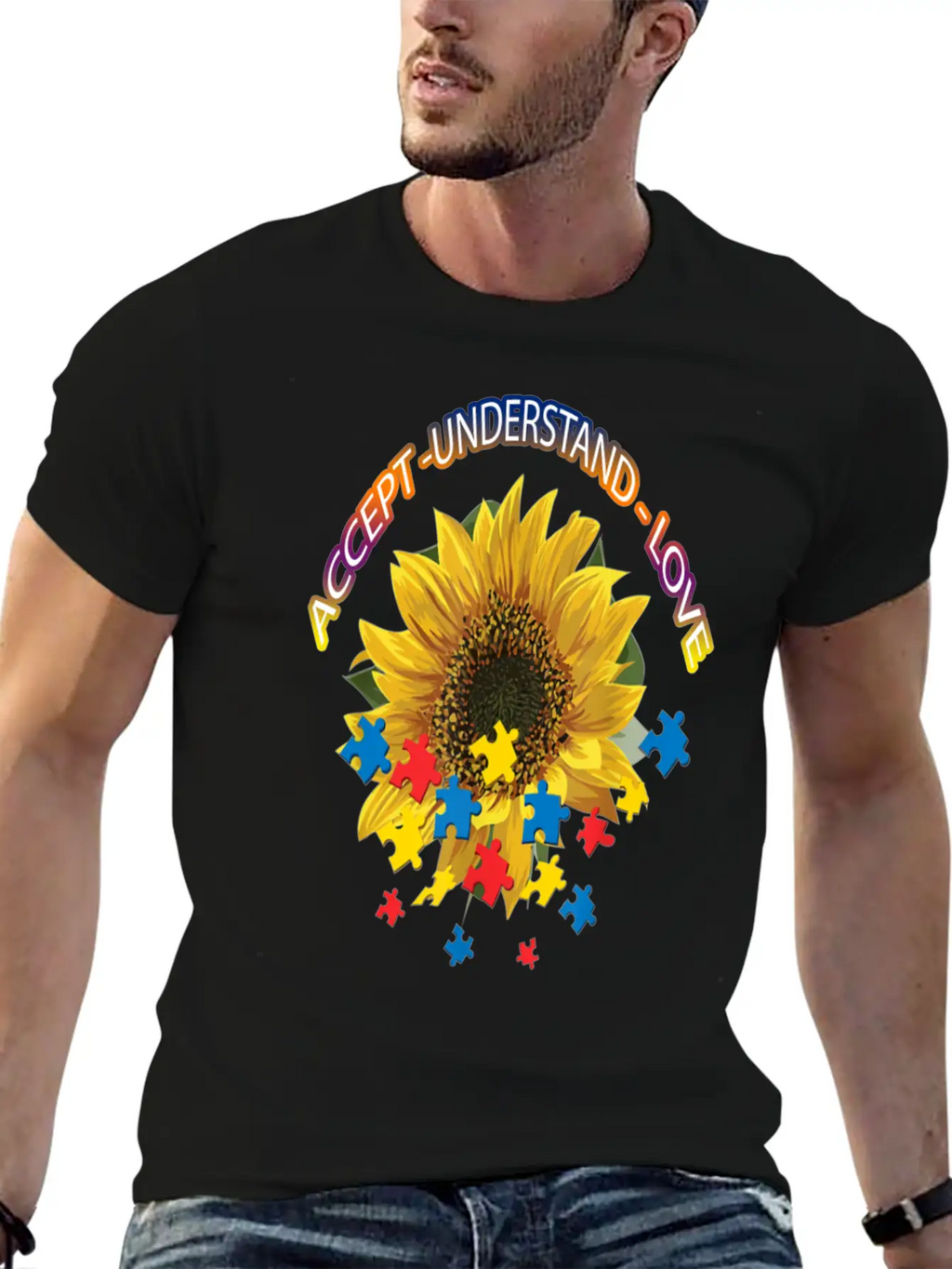 Autism Awareness Autism Awareness Sunflower Breathable Graphic T-Shirt – Perfect For Casual Days