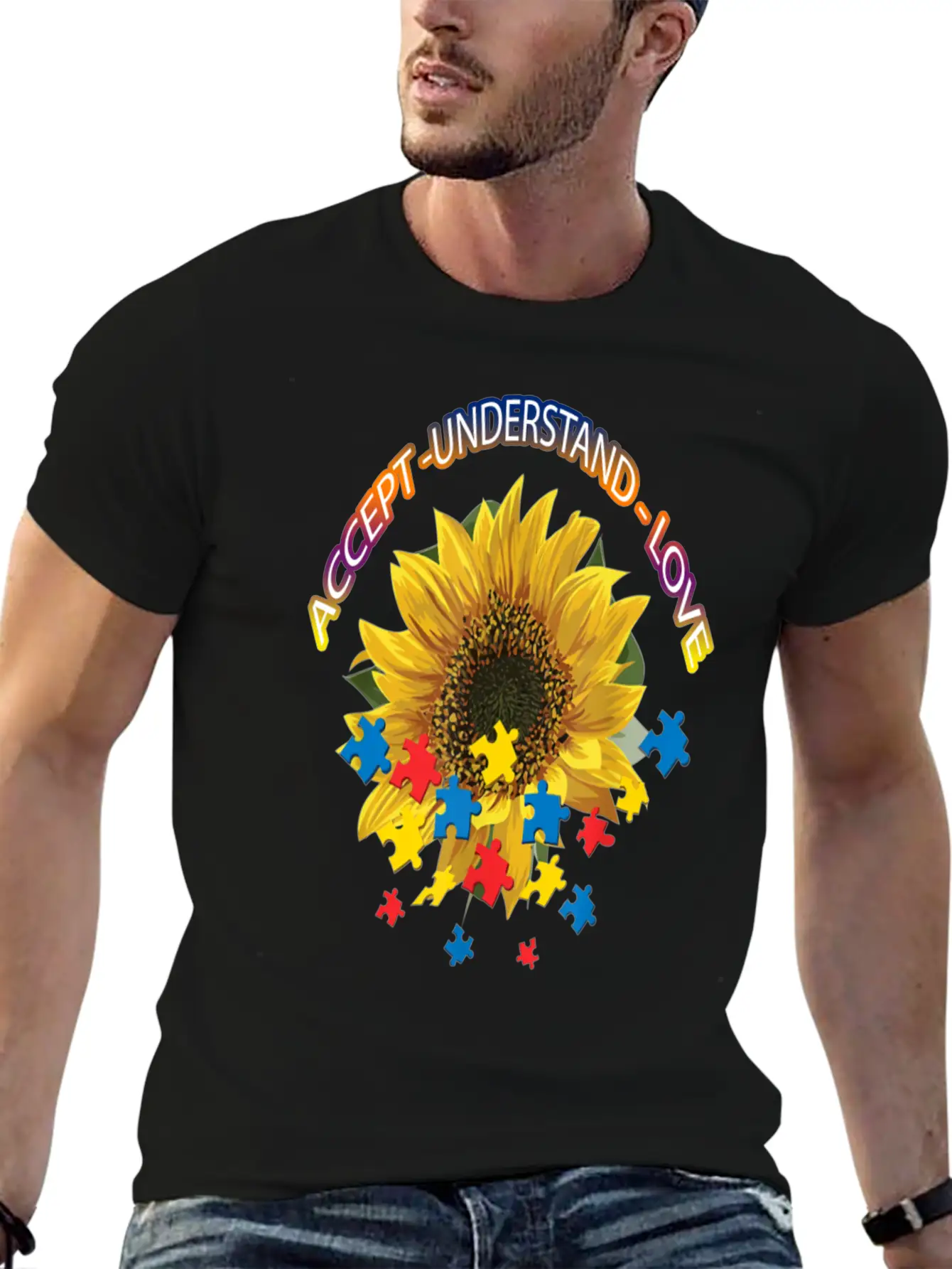 Autism Awareness Autism Awareness Sunflower Breathable Graphic T-Shirt – Perfect For Casual Days