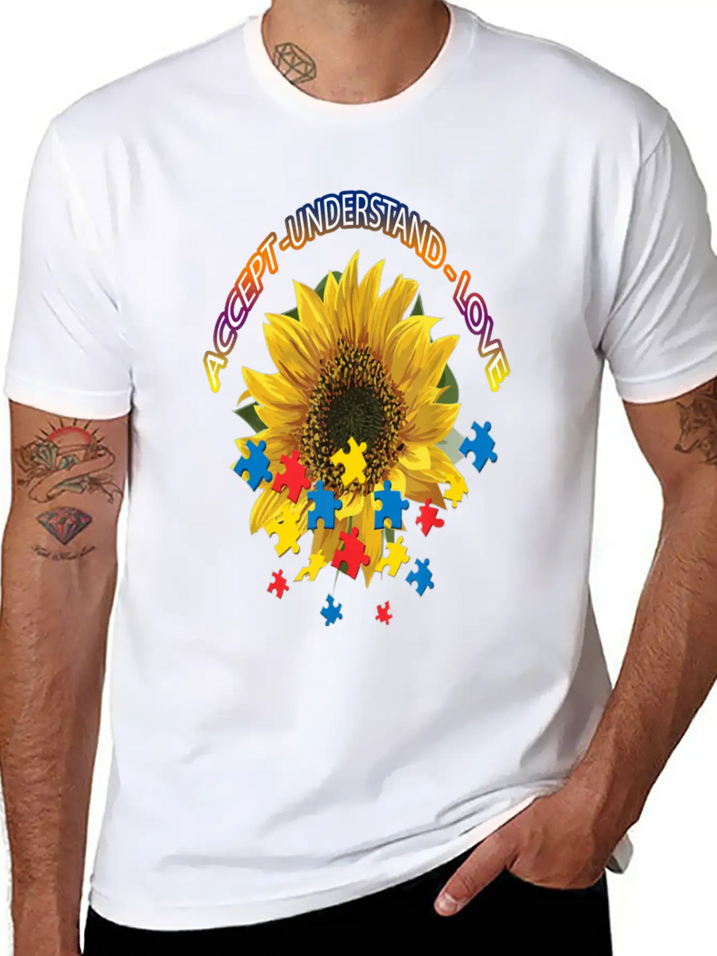 Autism Awareness Autism Awareness Sunflower Breathable Graphic T-Shirt – Perfect For Casual Days