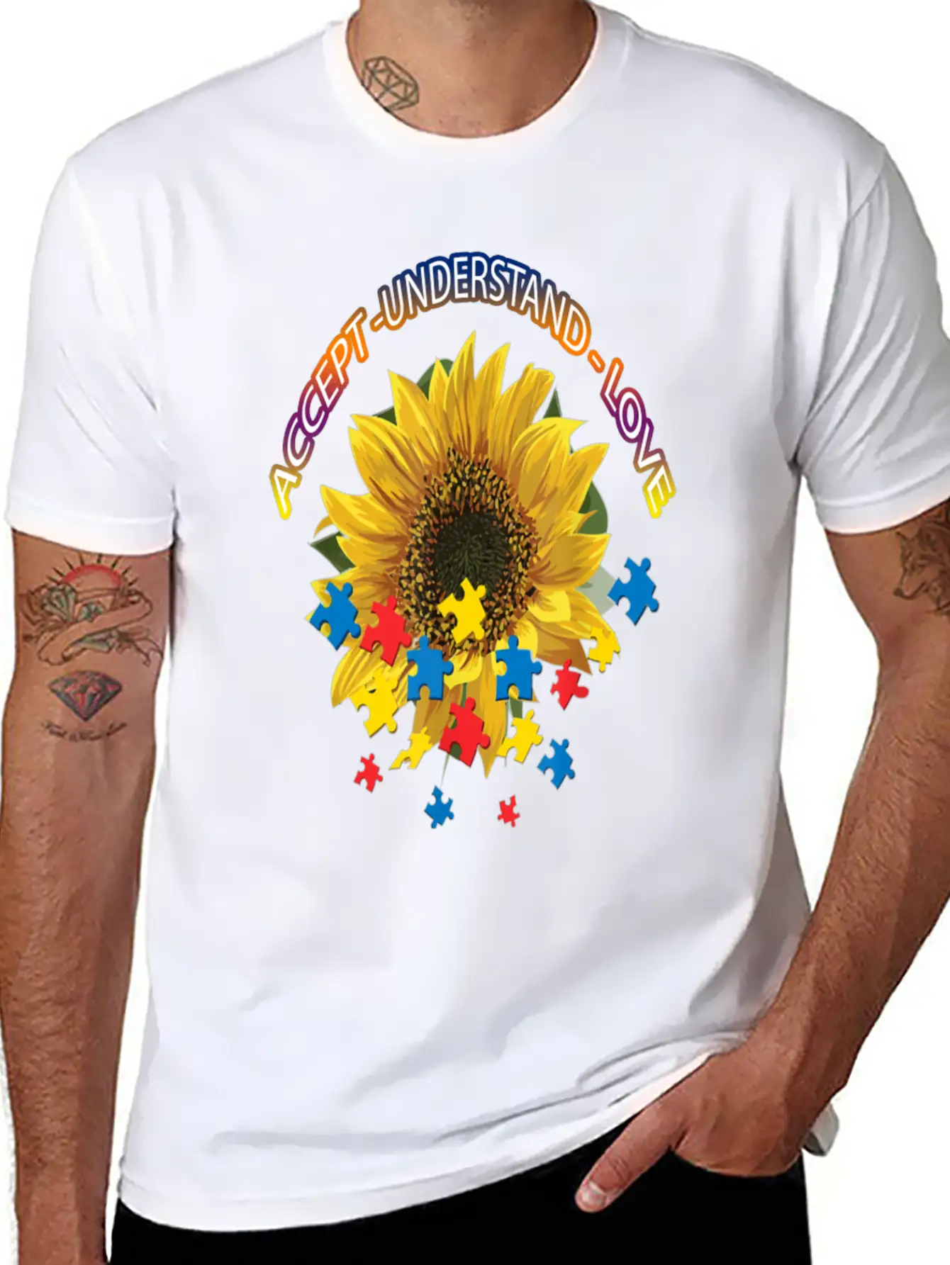 Autism Awareness Autism Awareness Sunflower Breathable Graphic T-Shirt – Perfect For Casual Days