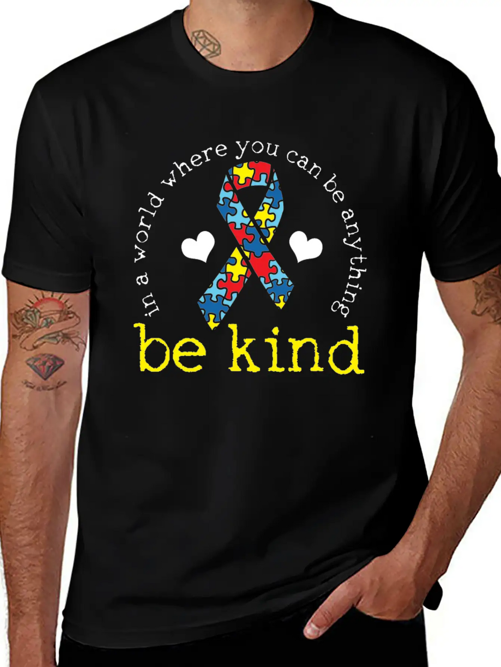 Autism Awareness Kindness Puzzle Ribbon Heart Classic Cotton Tee – Unisex Comfort For Any Season