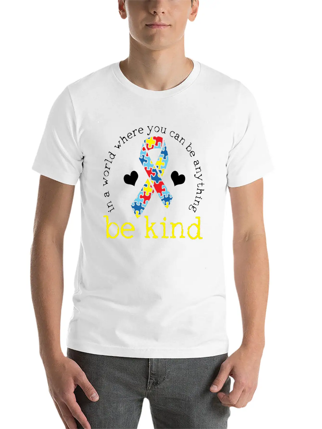 Autism Awareness Kindness Puzzle Ribbon Heart Classic Cotton Tee – Unisex Comfort For Any Season