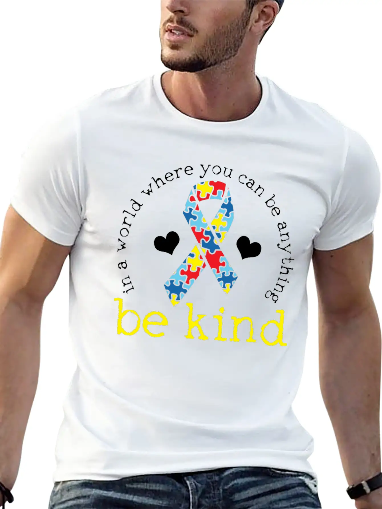 Autism Awareness Kindness Puzzle Ribbon Heart Classic Cotton Tee – Unisex Comfort For Any Season