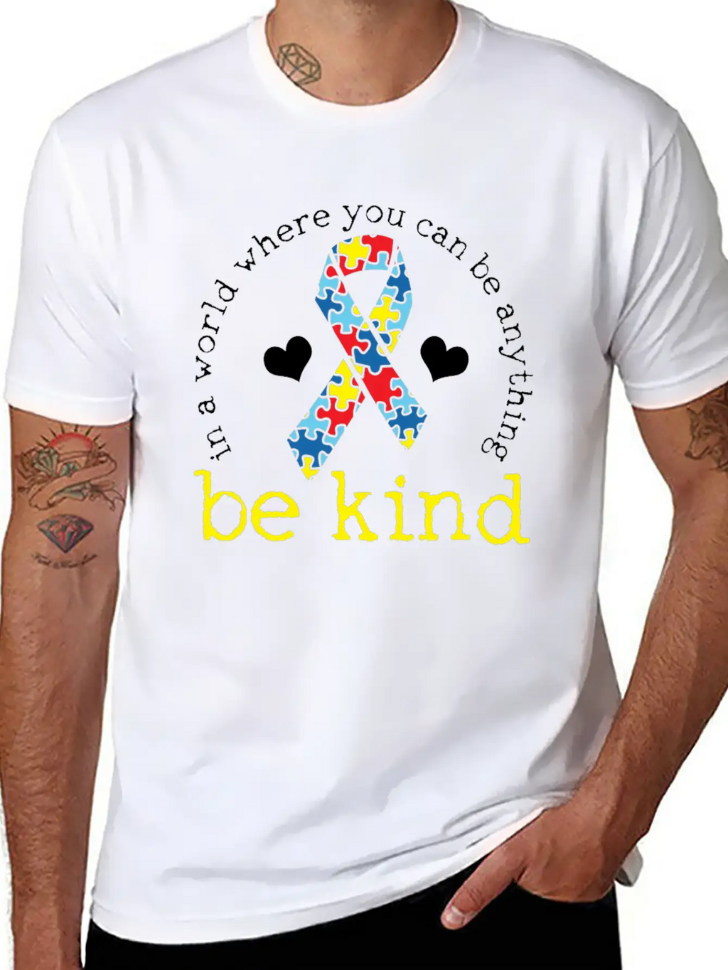 Autism Awareness Kindness Puzzle Ribbon Heart Classic Cotton Tee – Unisex Comfort For Any Season