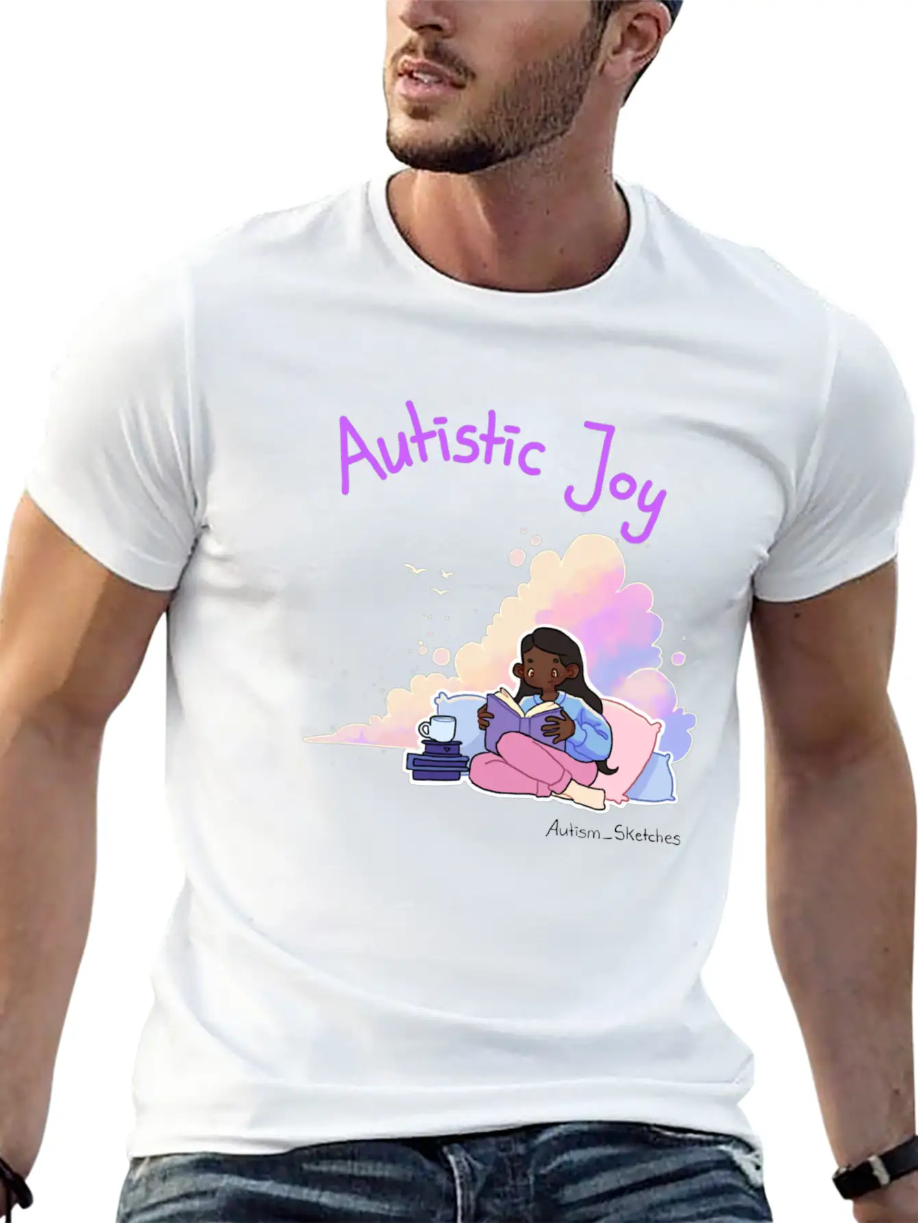 Autistic Joy Clouds Illustration Stylish Everyday T-Shirt – Unisex Basic Cotton Tee