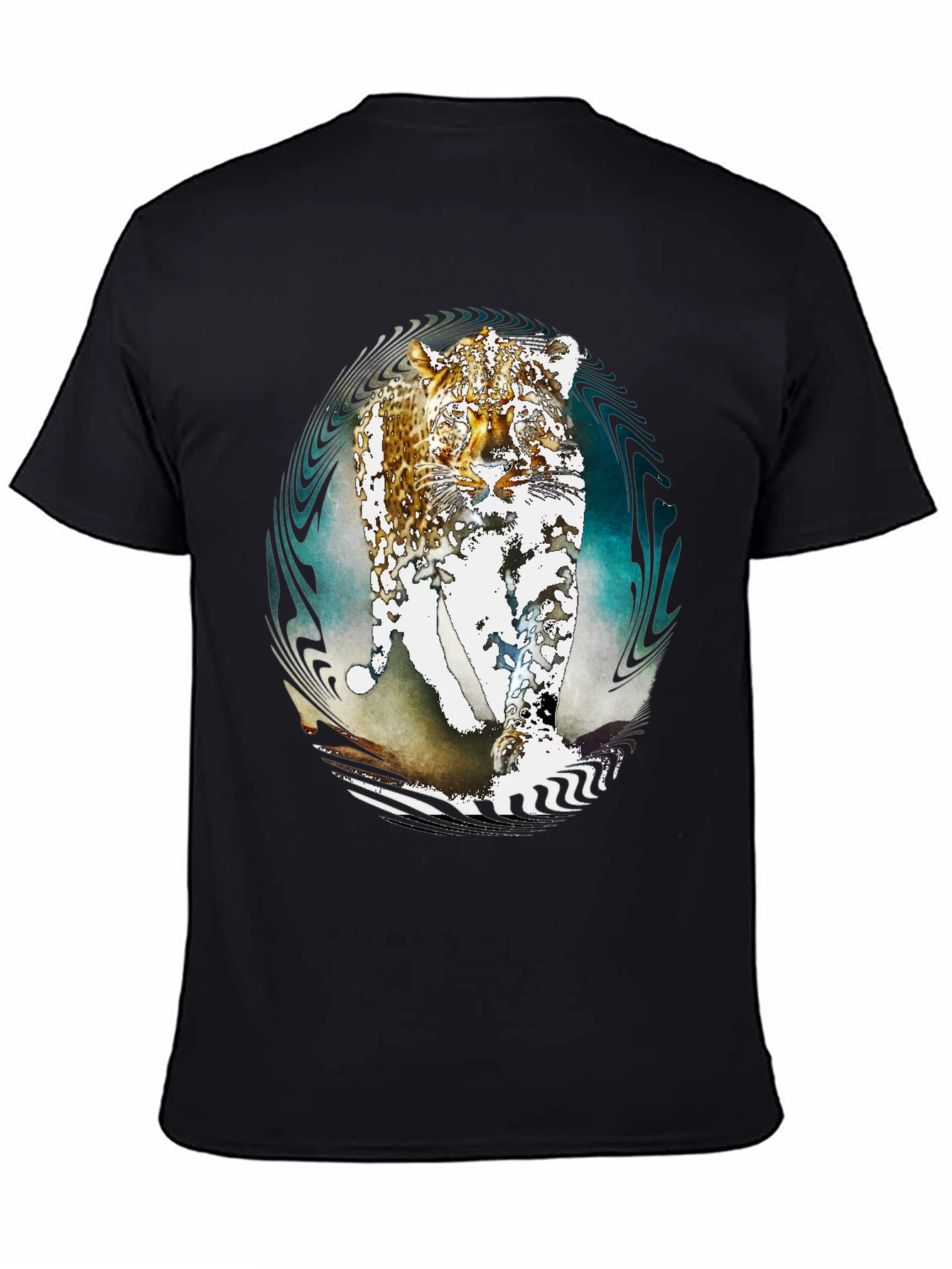 Abstract Leopard Print Black T-Shirt