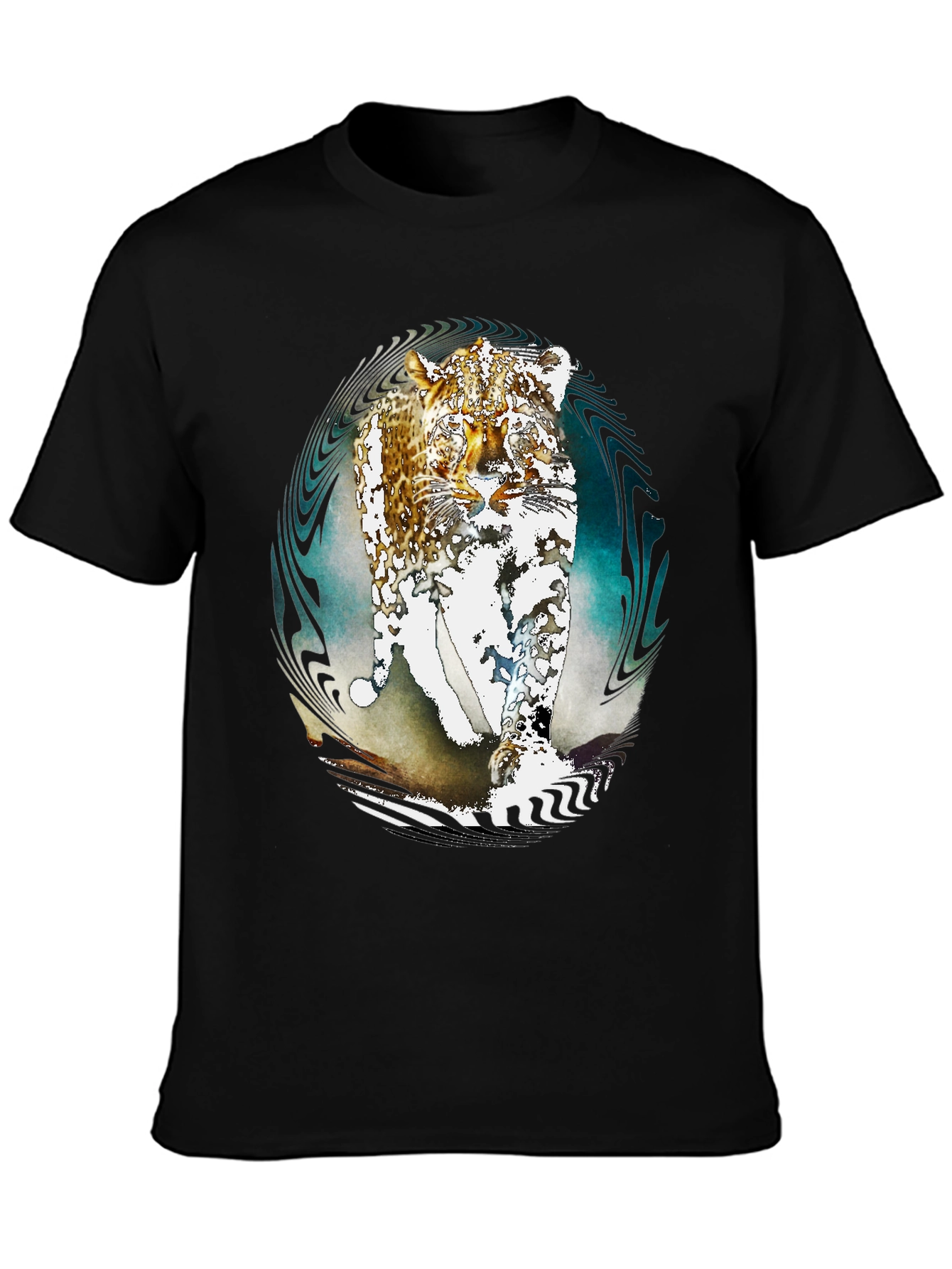 Abstract Leopard Print Black T-Shirt