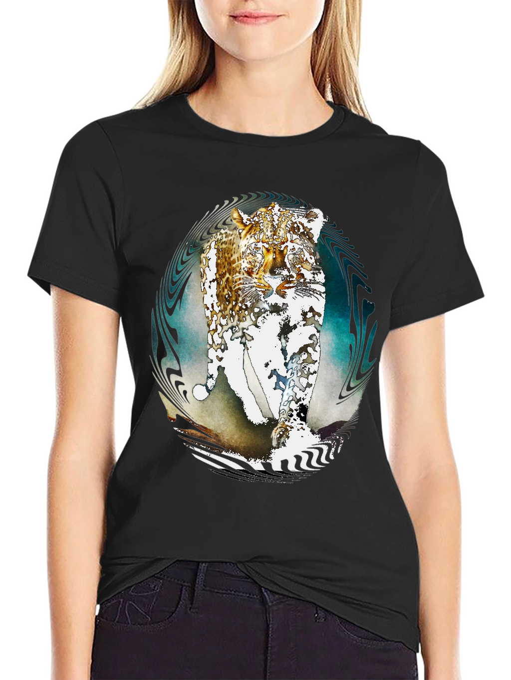 Abstract Leopard Print Black T-Shirt