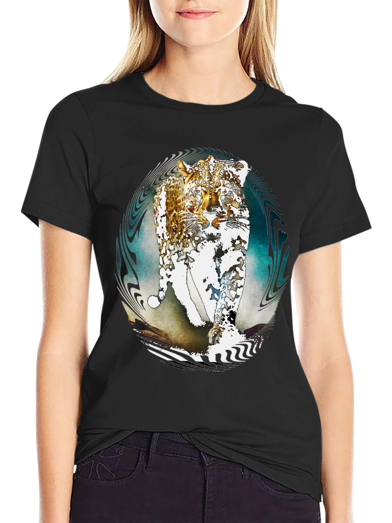 Abstract Leopard Print Black T-Shirt