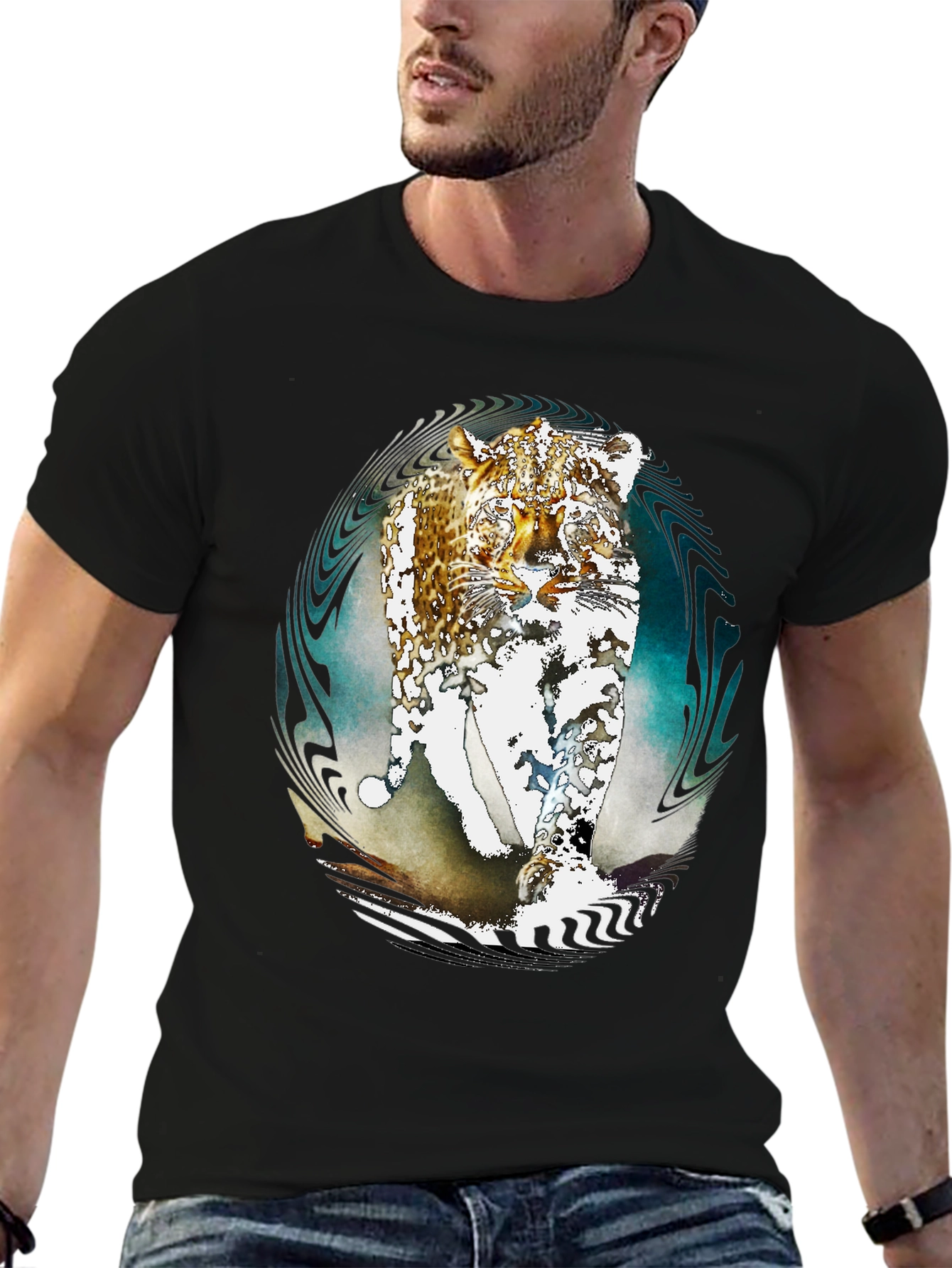 Abstract Leopard Print Black T-Shirt