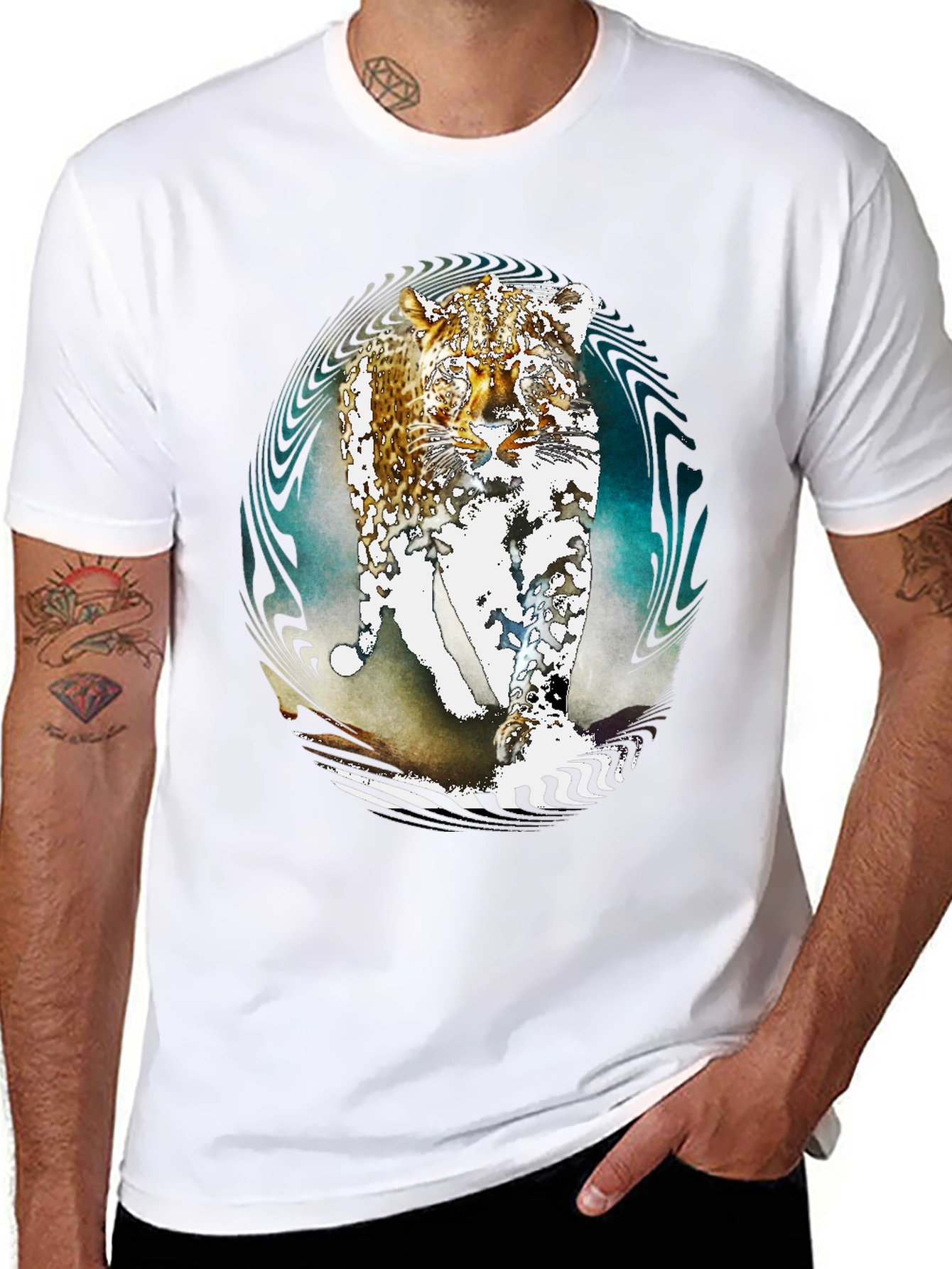 Abstract Leopard Print Black T-Shirt