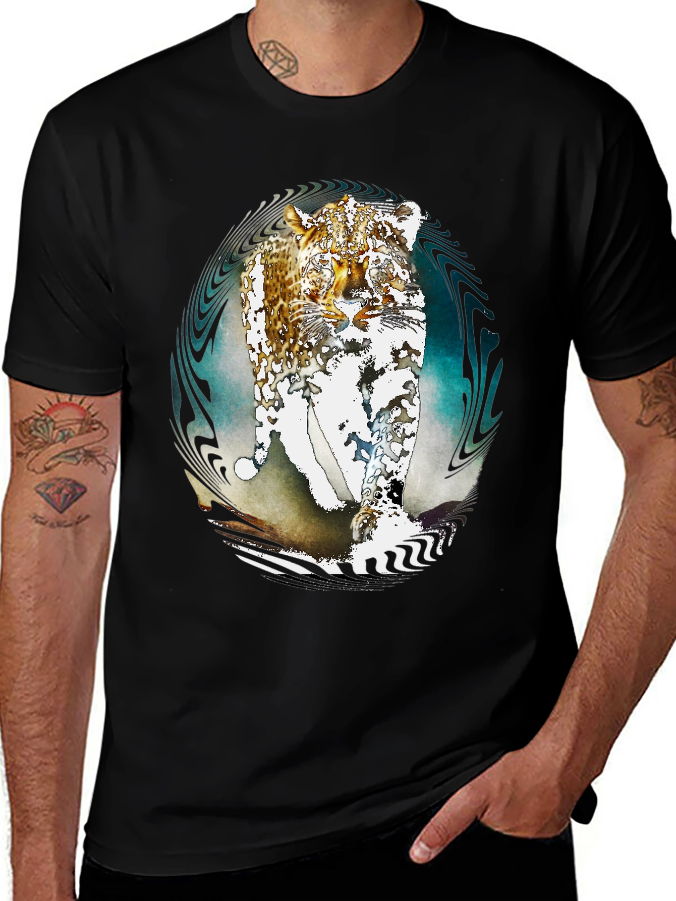 Abstract Leopard Print Black T-Shirt
