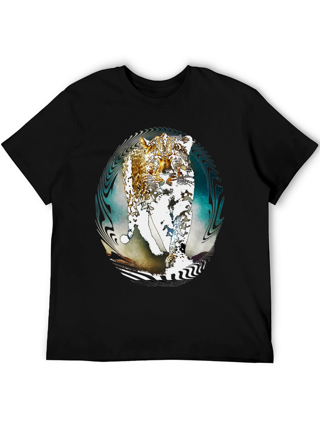 Abstract Leopard Print Black T-Shirt