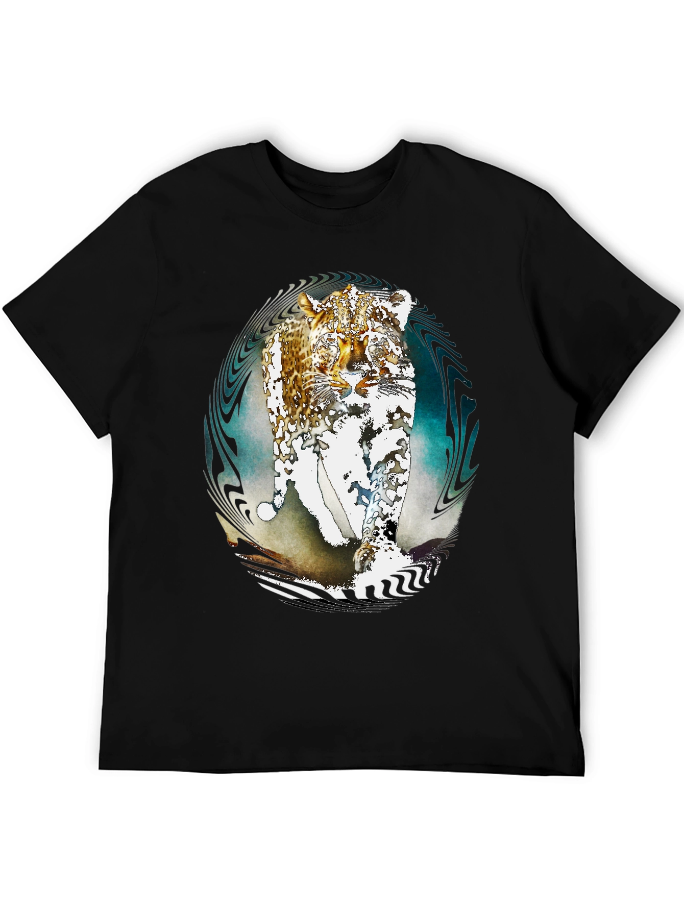 Abstract Leopard Print Black T-Shirt