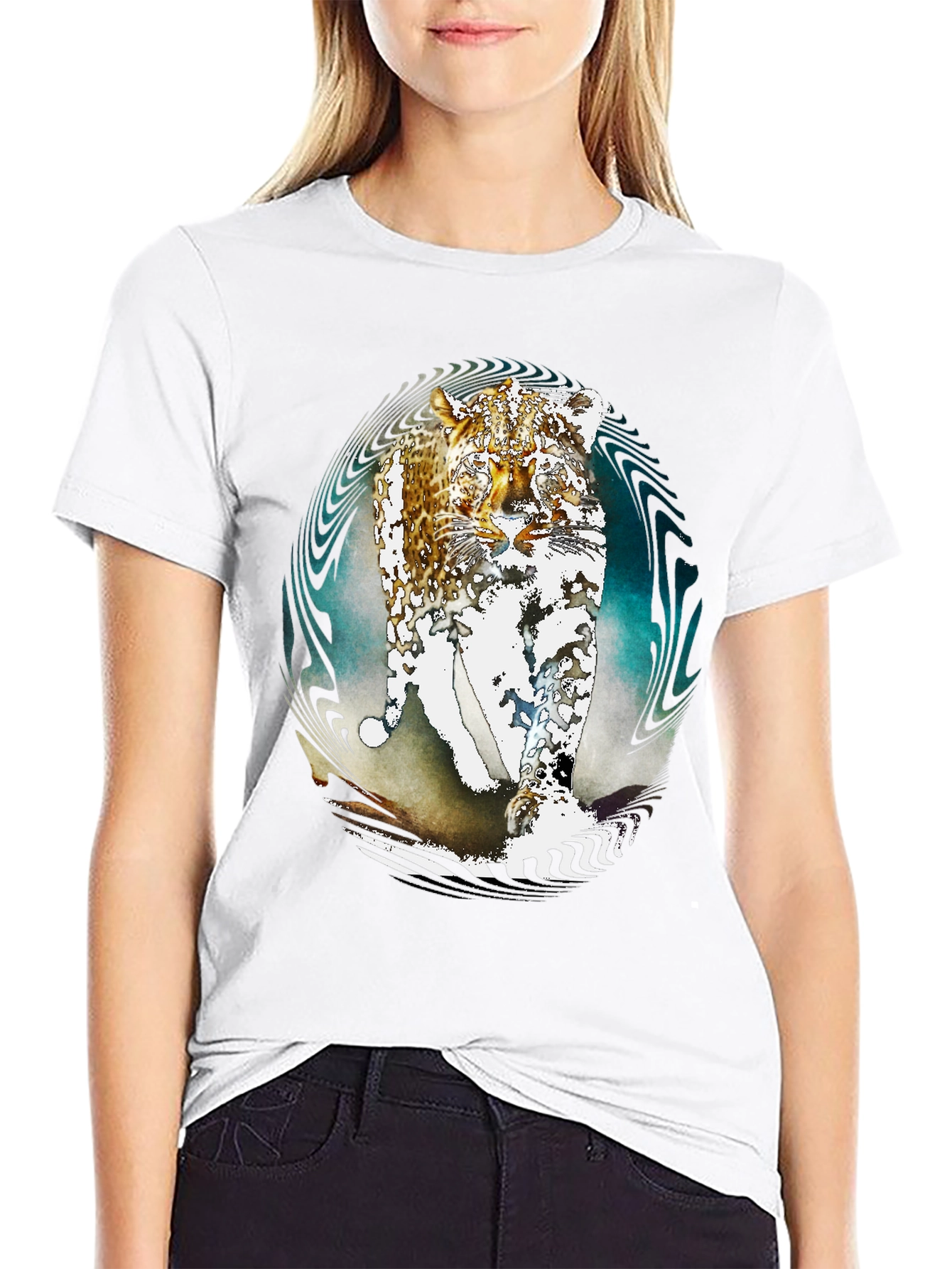 Abstract Leopard Print Black T-Shirt