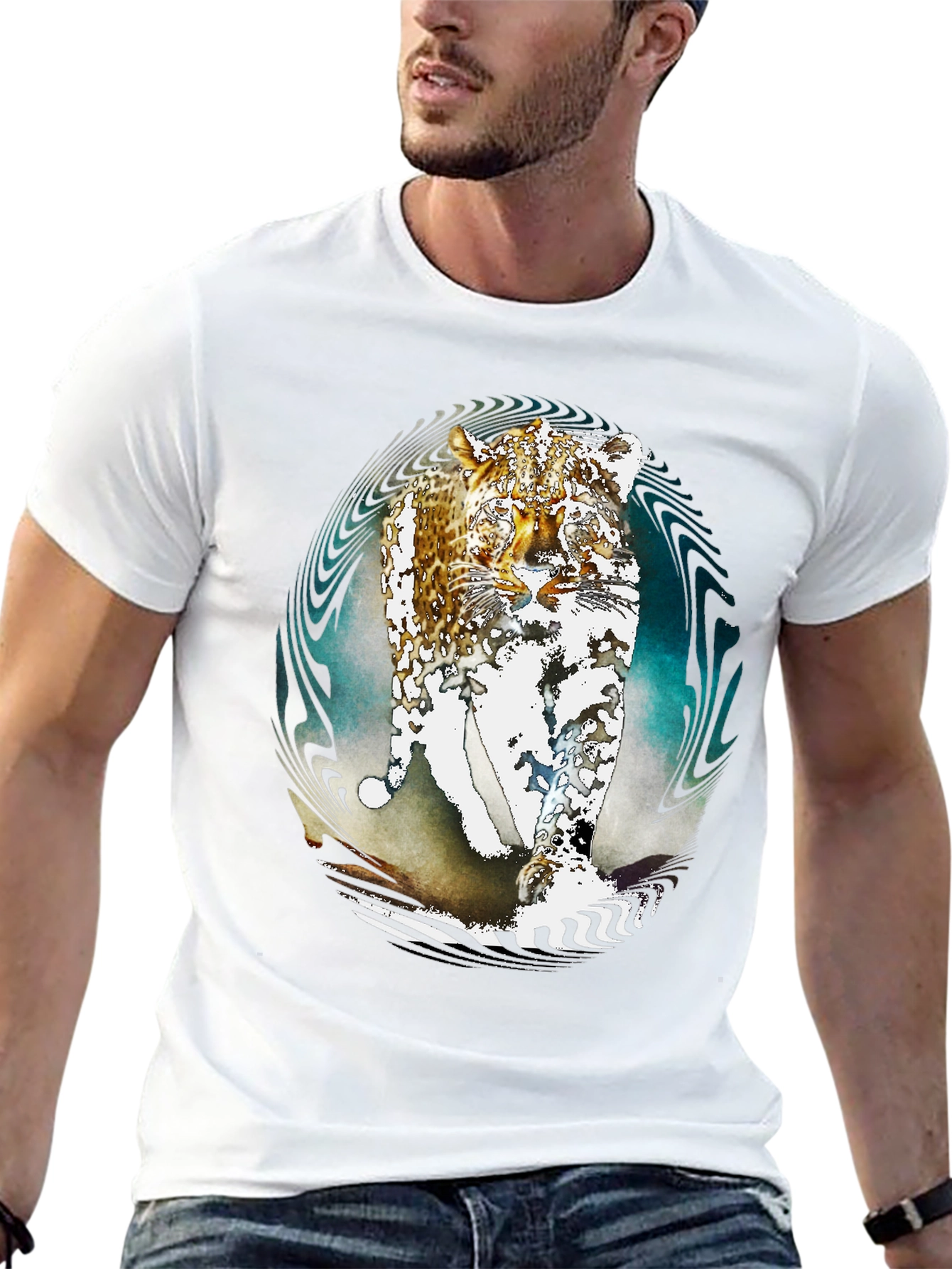 Abstract Leopard Print Black T-Shirt