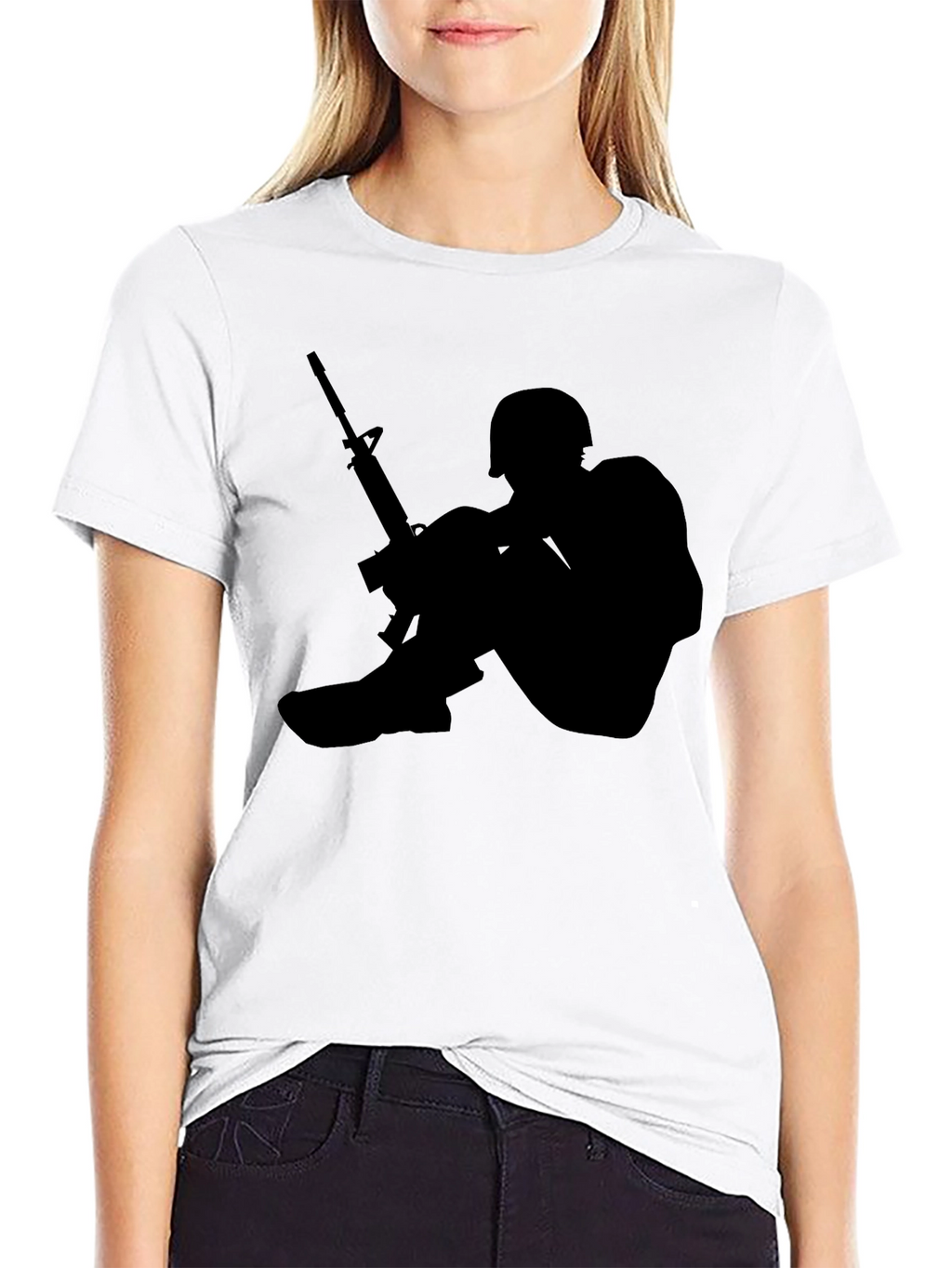 Soldier Silhouette Graphic Tee - Black Cotton Comfort
