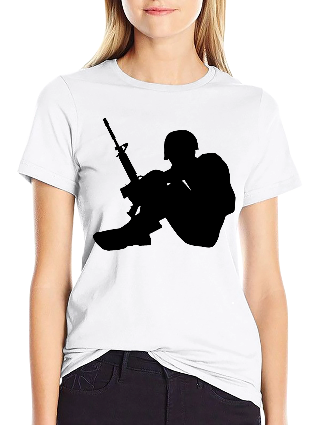 Soldier Silhouette Graphic Tee - Black Cotton Comfort