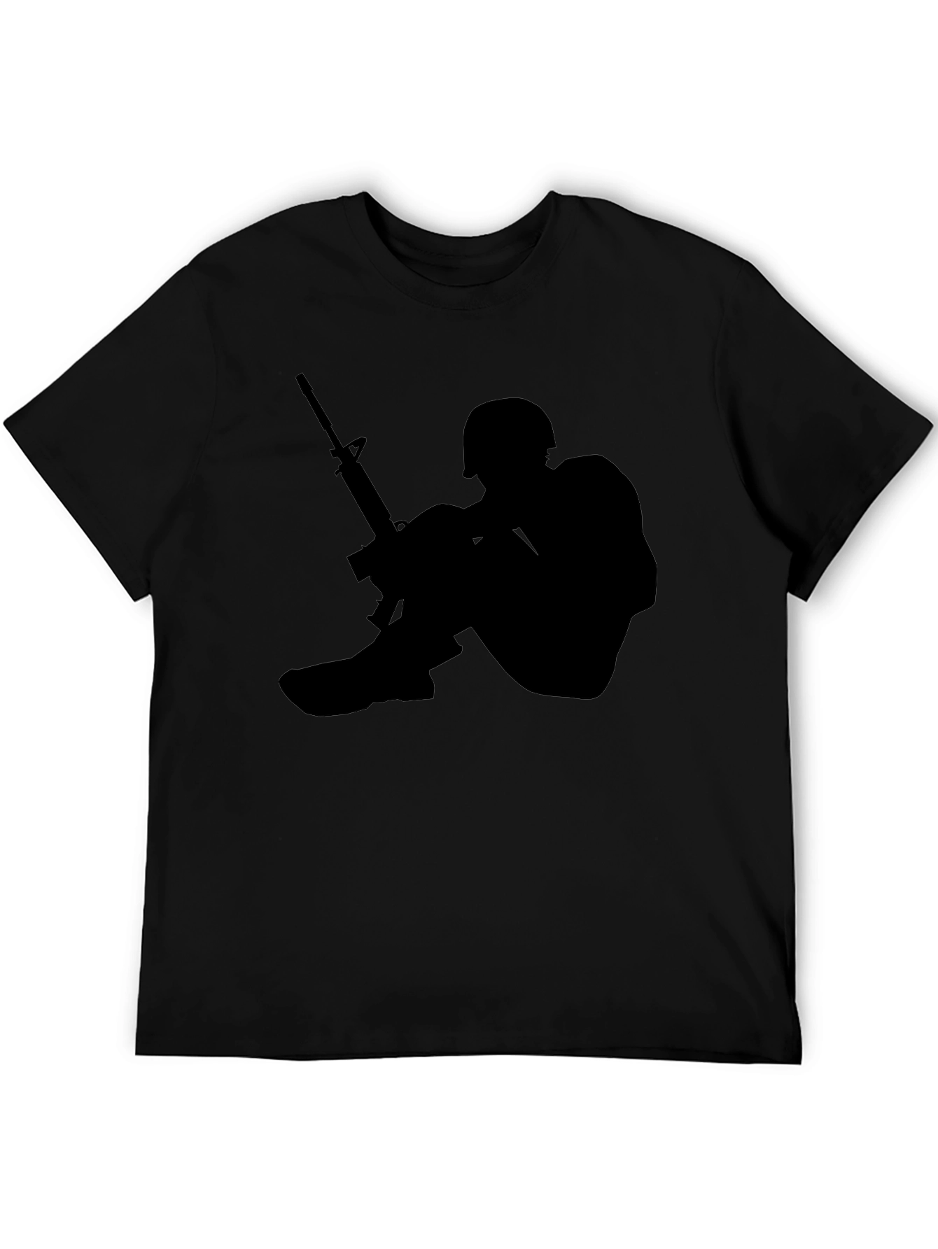 Soldier Silhouette Graphic Tee - Black Cotton Comfort