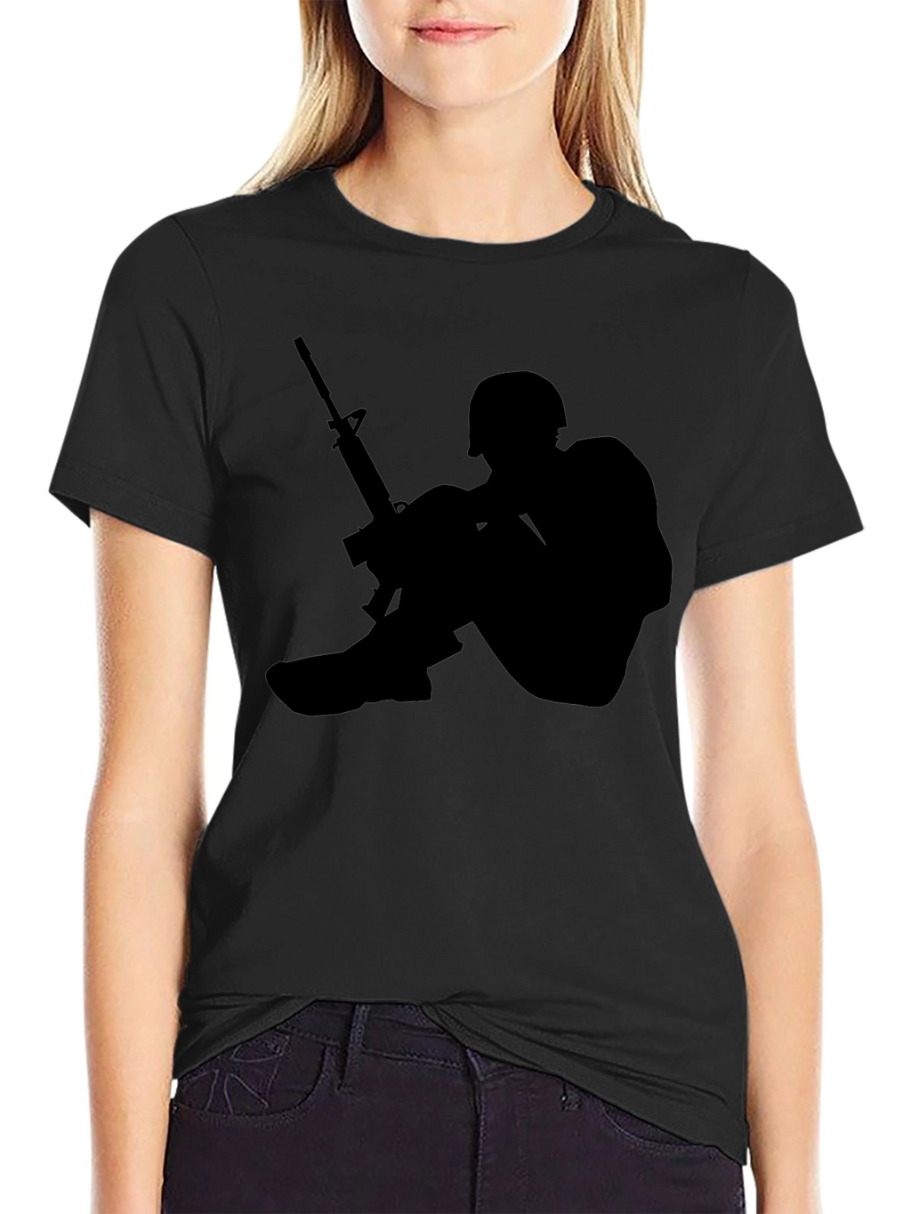 Soldier Silhouette Graphic Tee - Black Cotton Comfort