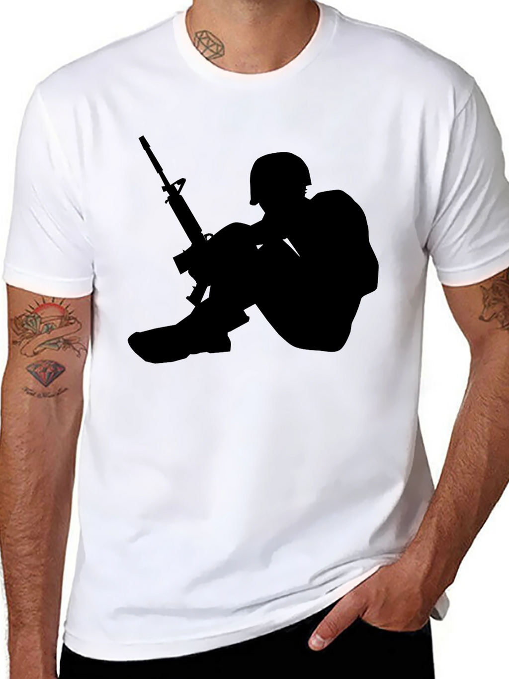 Soldier Silhouette Graphic Tee - Black Cotton Comfort