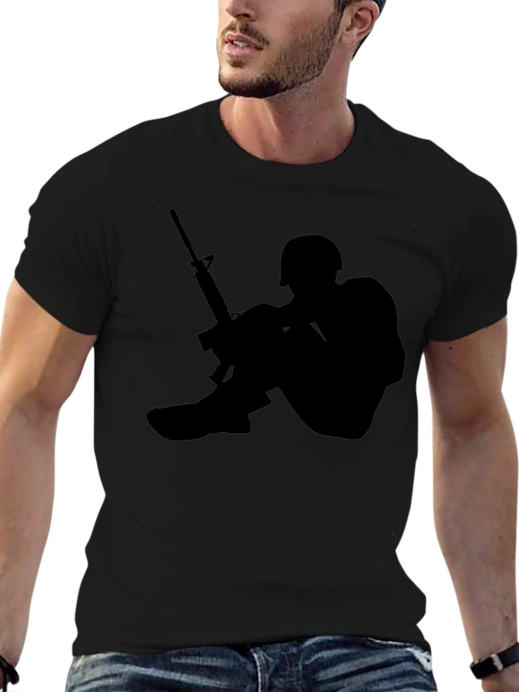 Soldier Silhouette Graphic Tee - Black Cotton Comfort