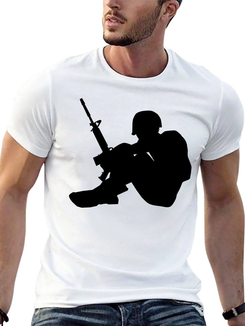 Soldier Silhouette Graphic Tee - Black Cotton Comfort
