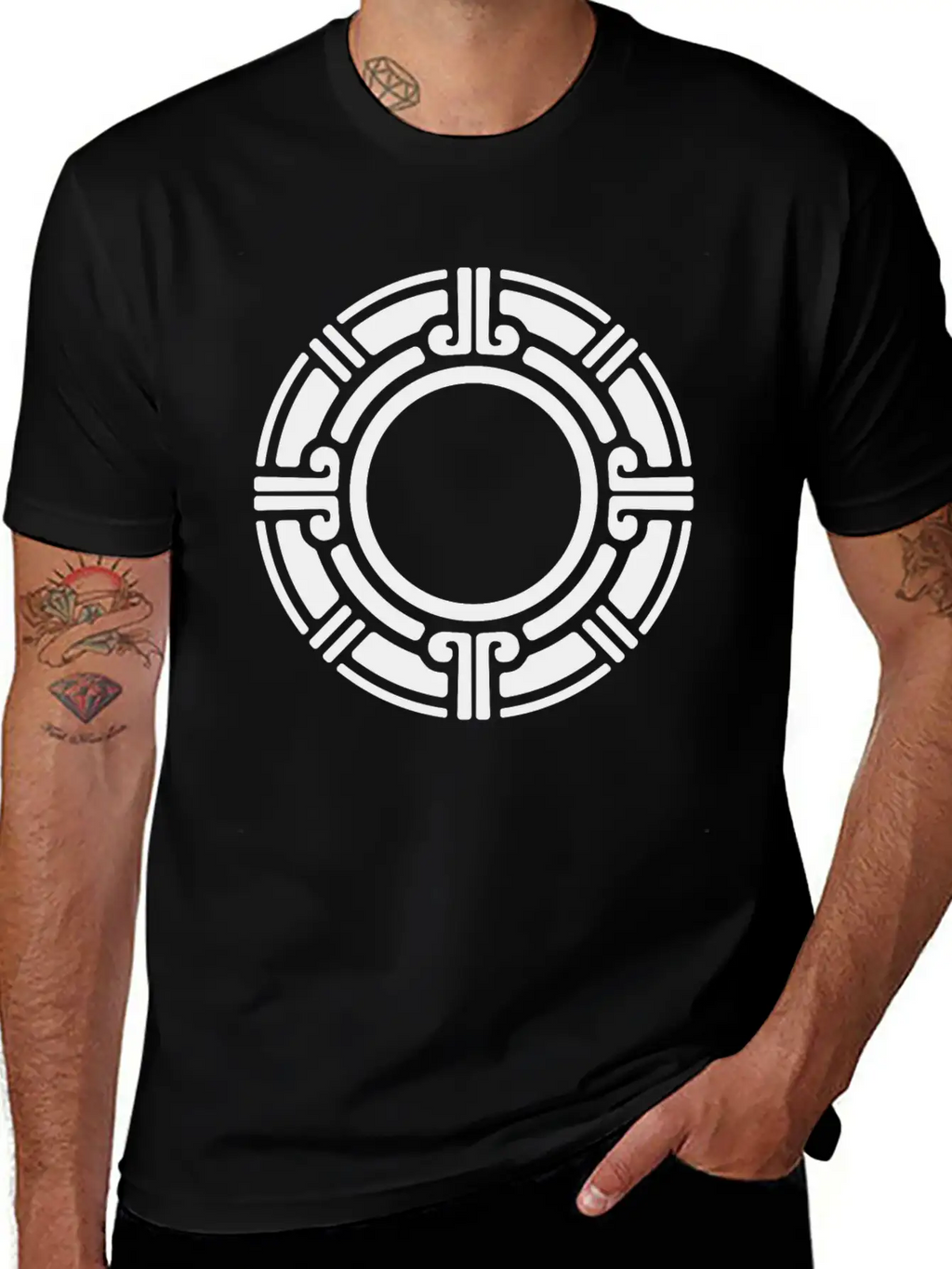 Aztec Tribal Circular Border Pattern Essential Cotton Tee For Daily Outfits – Unisex Style