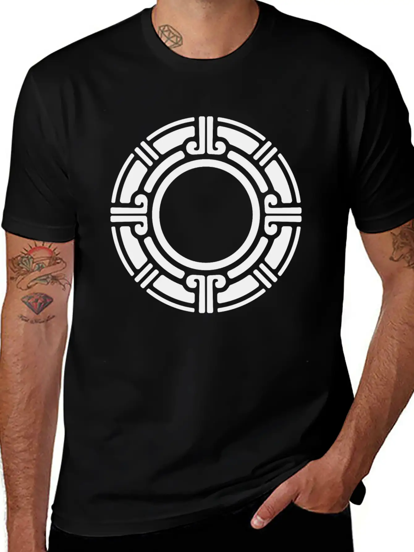 Aztec Tribal Circular Border Pattern Essential Cotton Tee For Daily Outfits – Unisex Style