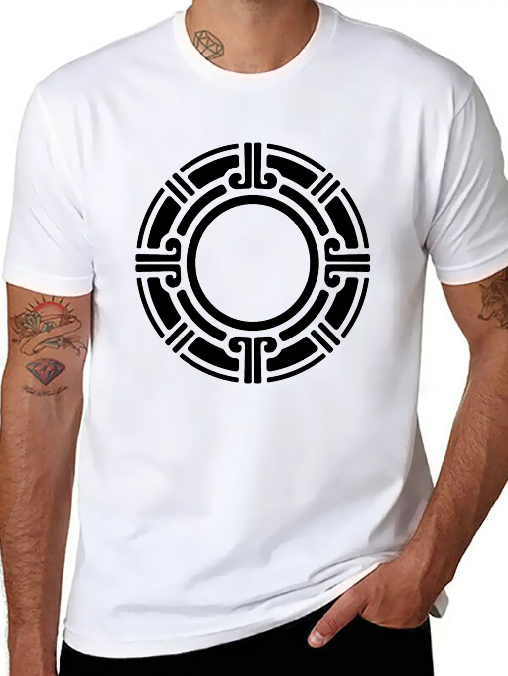 Aztec Tribal Circular Border Pattern Essential Cotton Tee For Daily Outfits – Unisex Style
