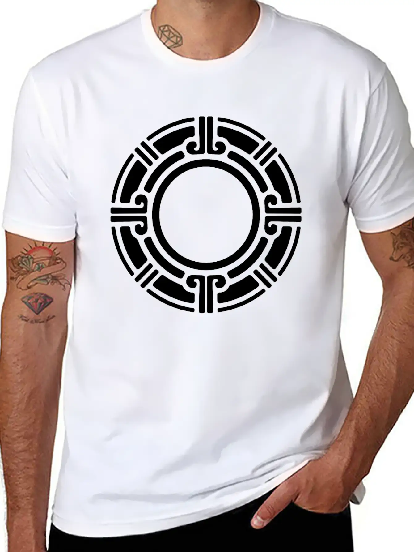Aztec Tribal Circular Border Pattern Essential Cotton Tee For Daily Outfits – Unisex Style