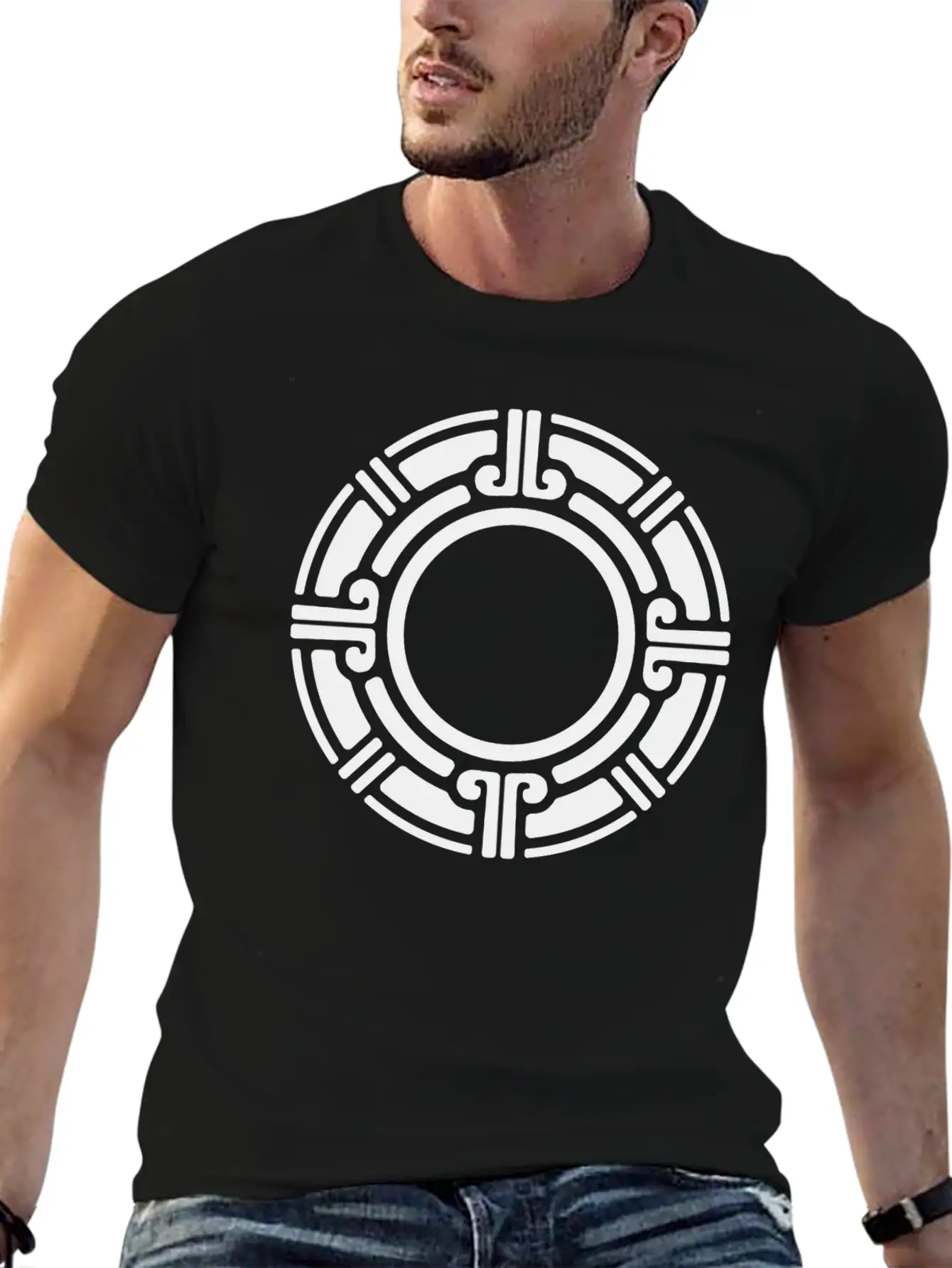 Aztec Tribal Circular Border Pattern Essential Cotton Tee For Daily Outfits – Unisex Style