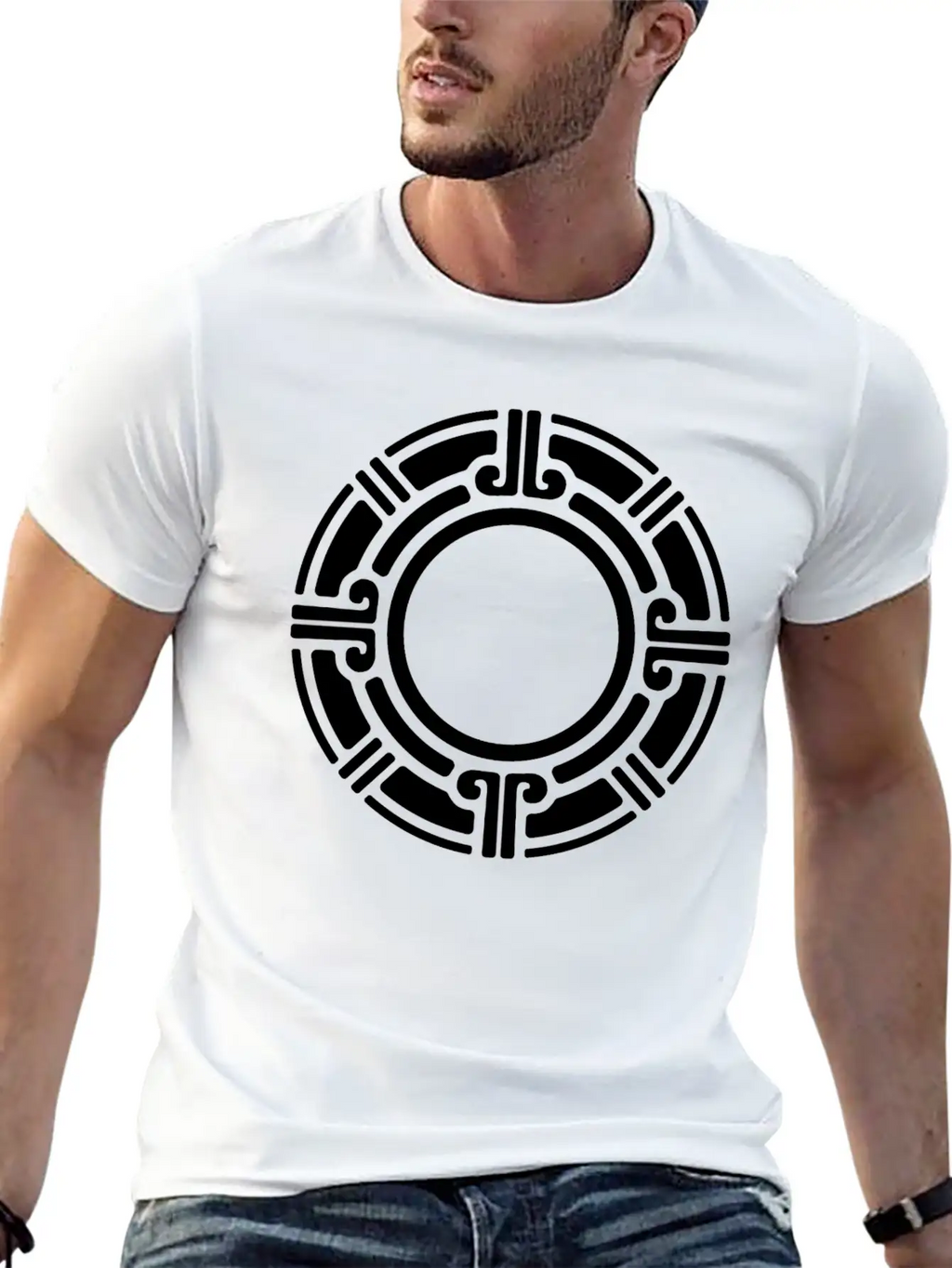 Aztec Tribal Circular Border Pattern Essential Cotton Tee For Daily Outfits – Unisex Style
