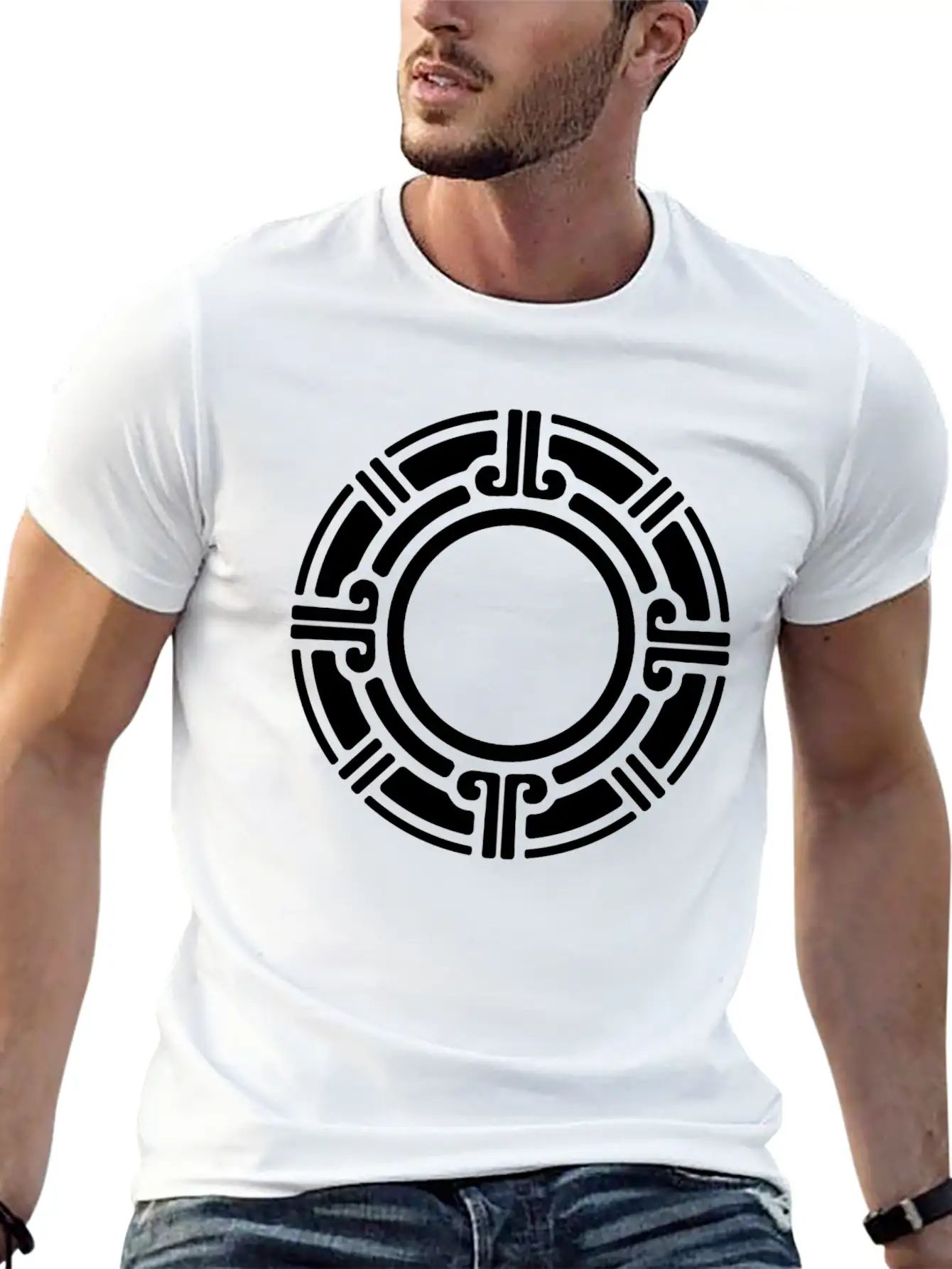 Aztec Tribal Circular Border Pattern Essential Cotton Tee For Daily Outfits – Unisex Style