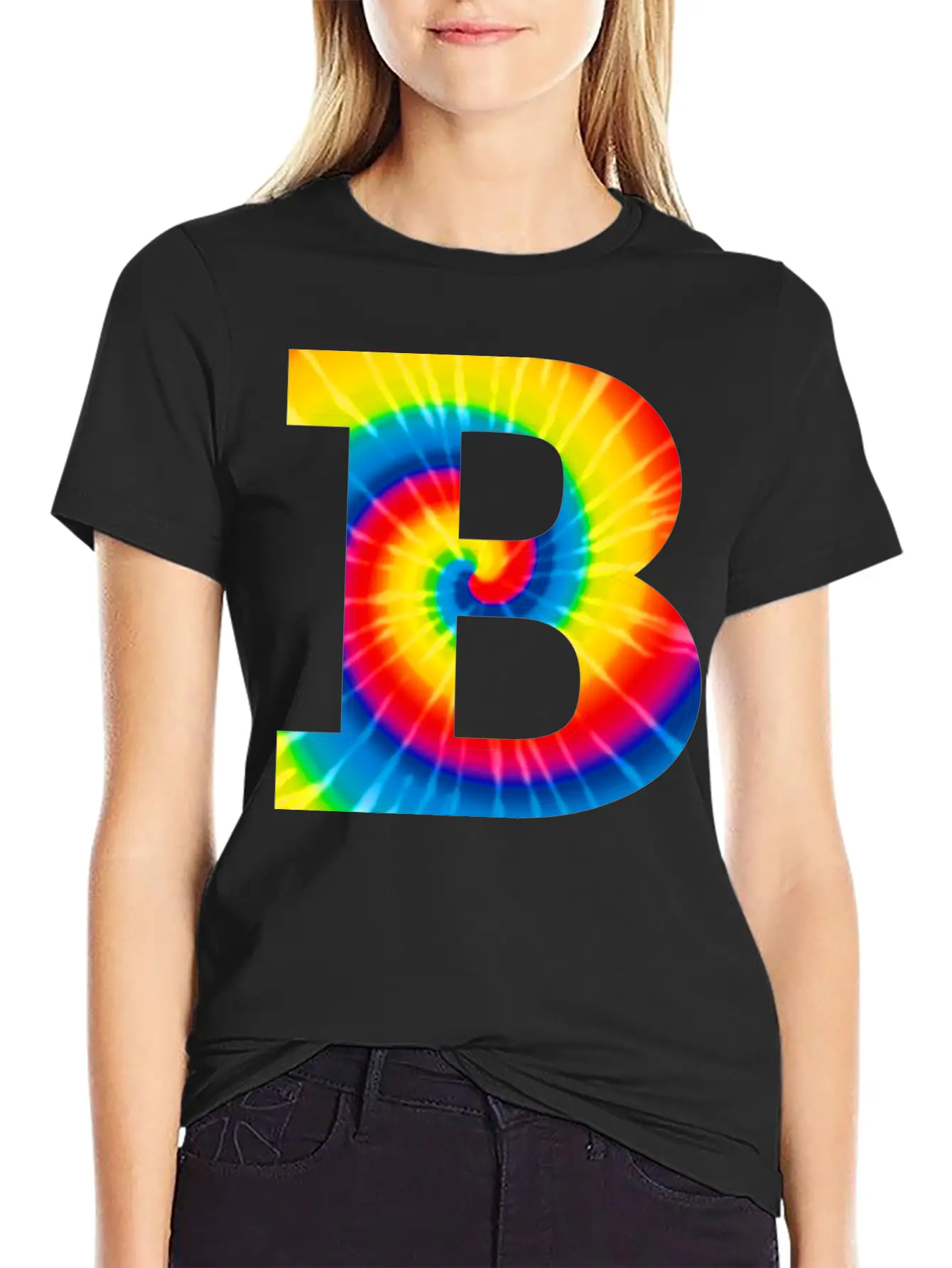 B Letter Tie Dye Classic Cotton Tee – Unisex Comfort For Any Season