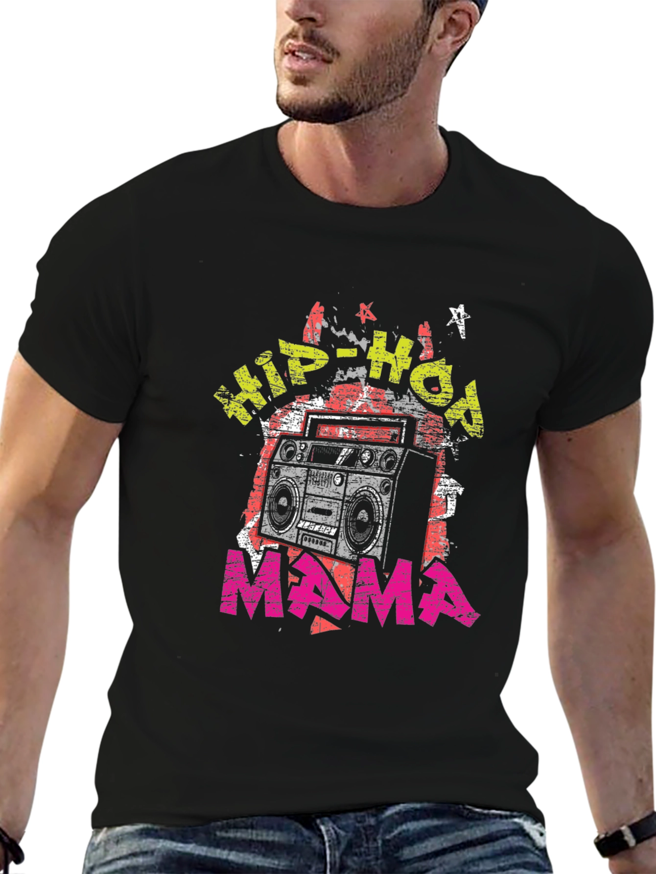 Hip-Hop Mama Graphic T-Shirt - Retro Boombox Design