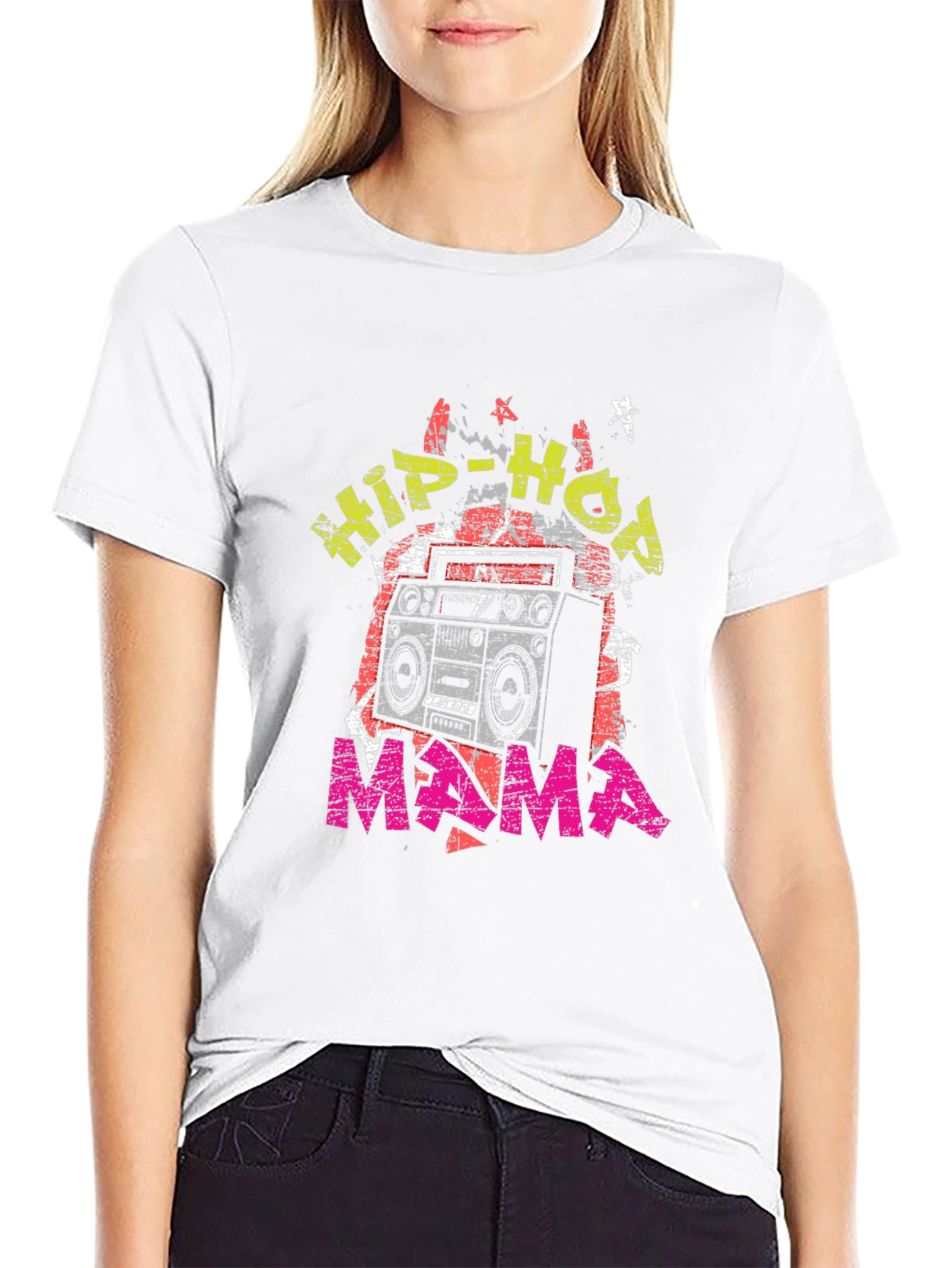 Hip-Hop Mama Graphic T-Shirt - Retro Boombox Design