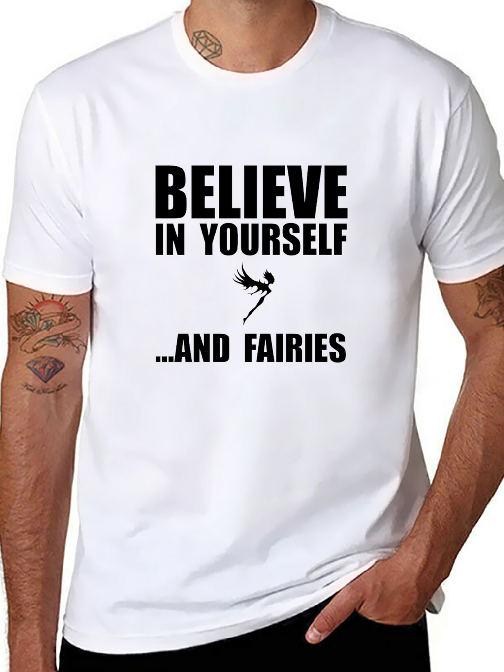 Believe in Yourself T-Shirt Fairy Design Crew Neck